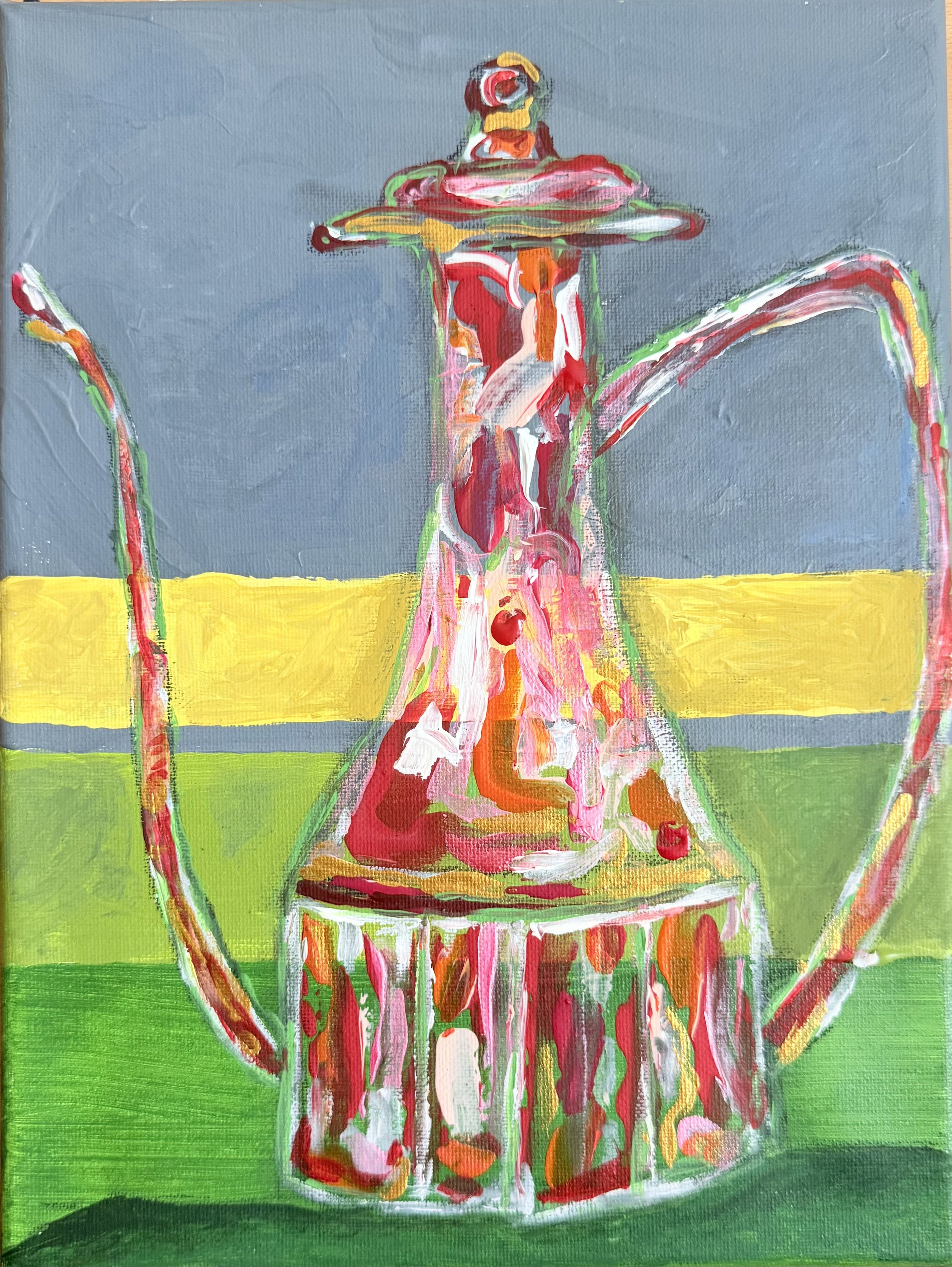 "Grandma's Teapot 1", 9in x 12in acrylic on stretched canvas, 2025