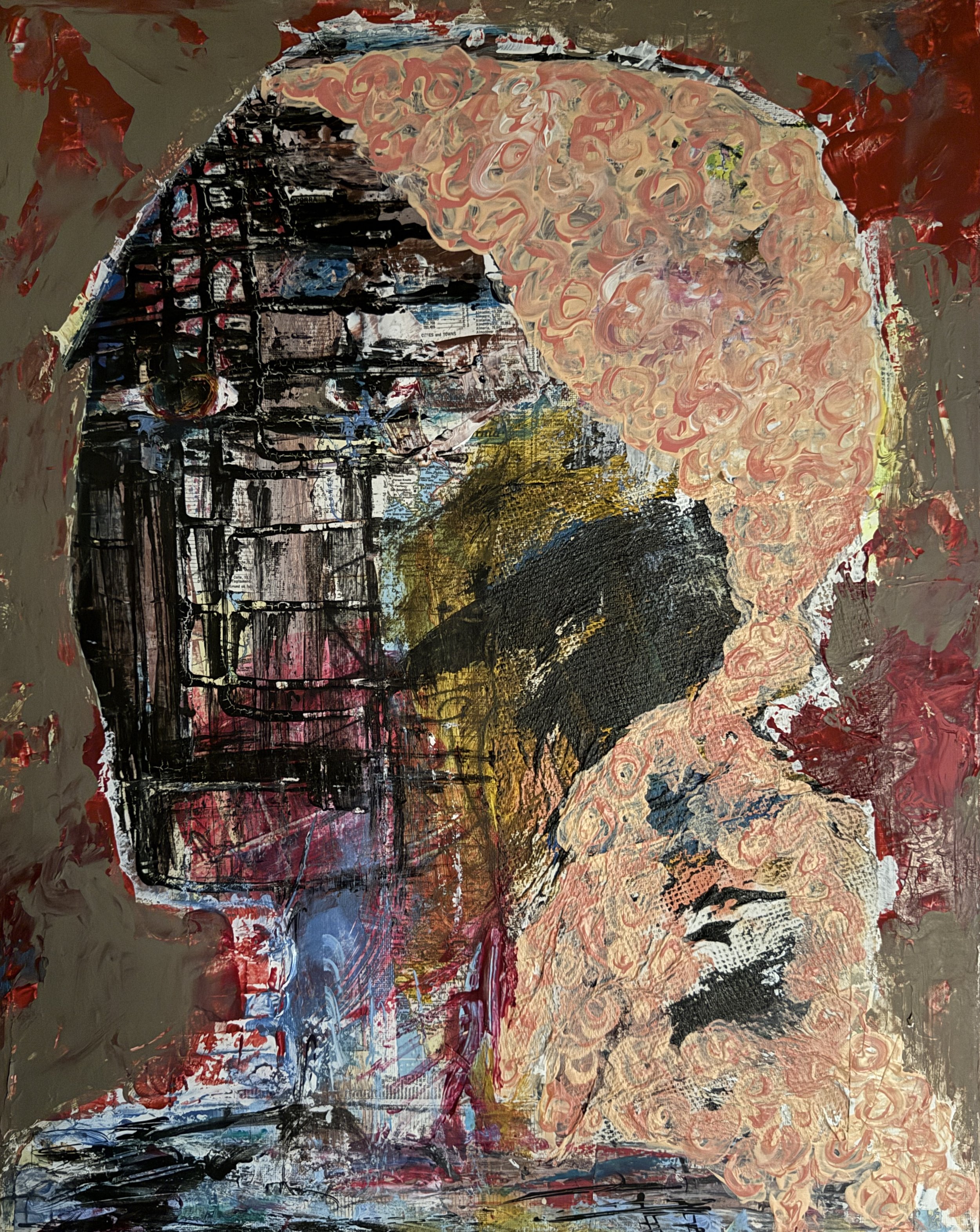 "Self-Portrait 4", 18in x 24in acrylic/mixed media on 140lb W/C paper, 2025
