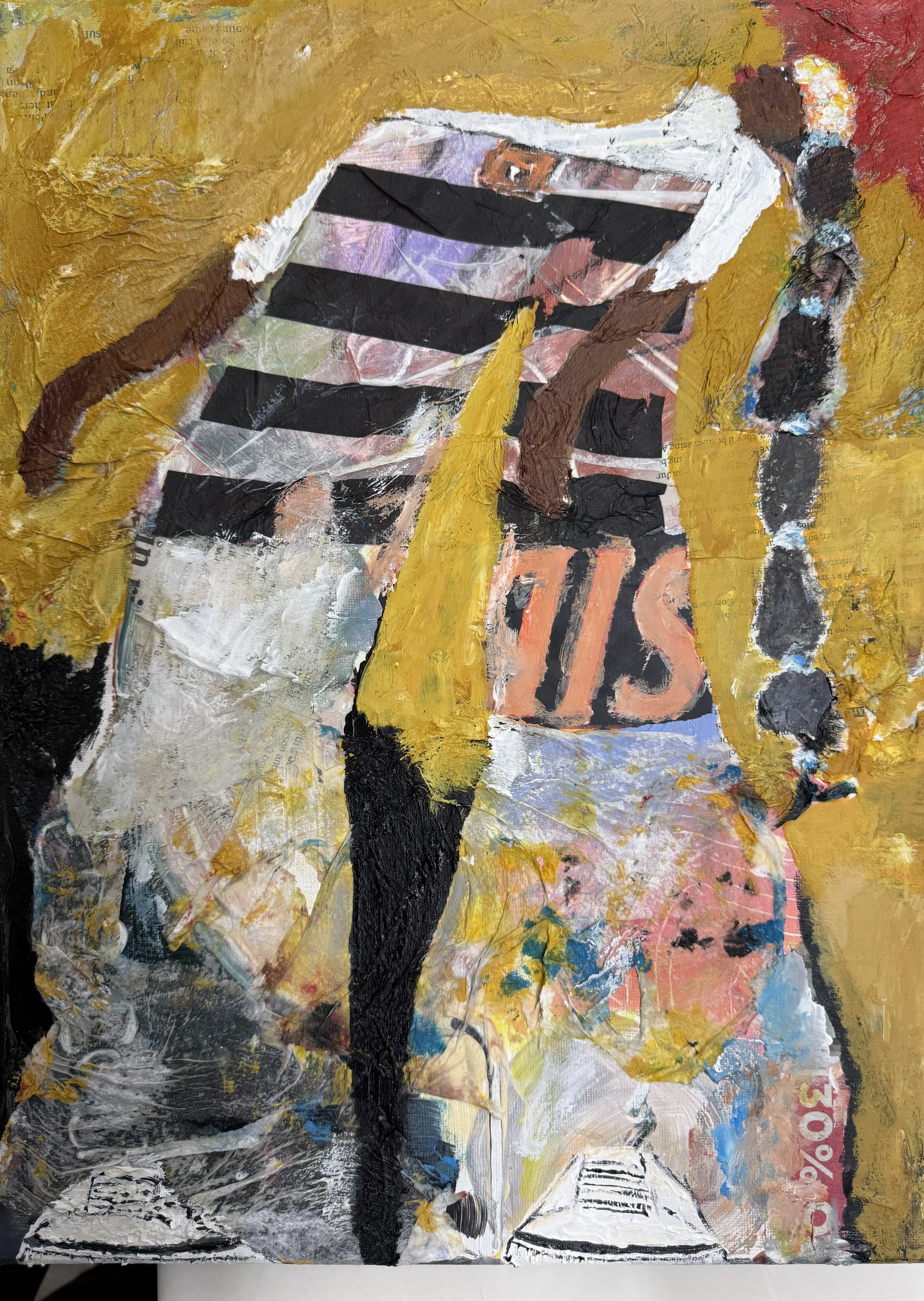 "Bending Over Backwards", 9in x 12in acrylic/mixed media on stretched canvas, 2026
