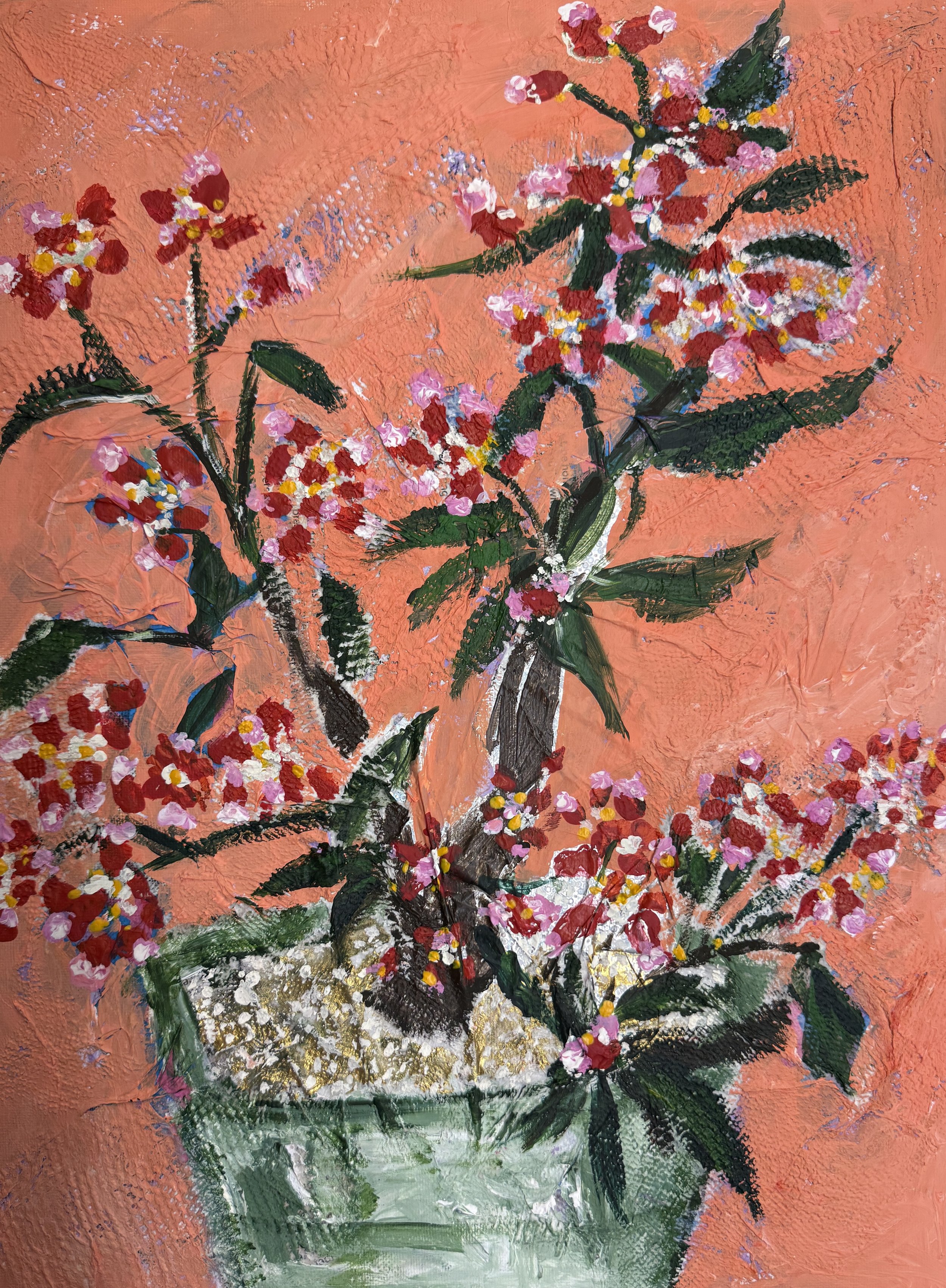 "Glass Flowers", 9in x 12in acrylic/mixed media on stretched canvas, 2025