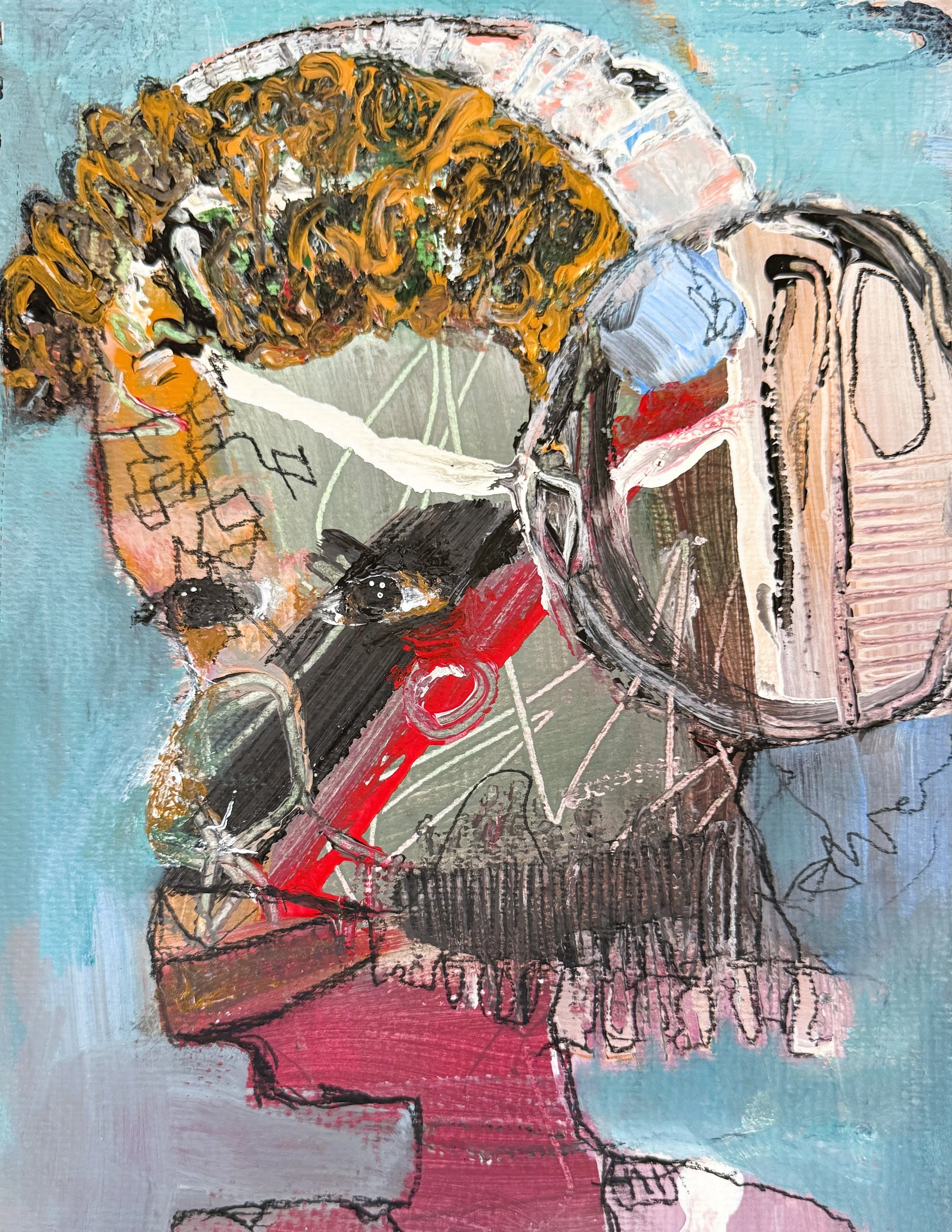"Headphones", 8in x 10in acrylic/mixed media on 120lb W/C paper, 2026