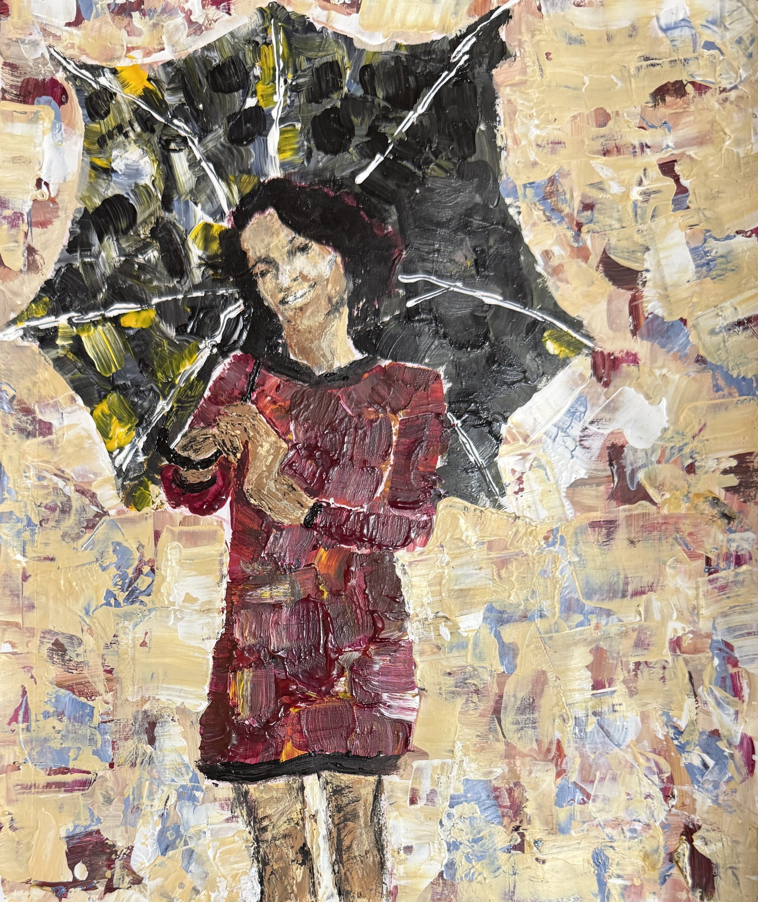 "Mama & Her Parasol", 8in x 10in acrylic on 120lb W/C paper, 2026