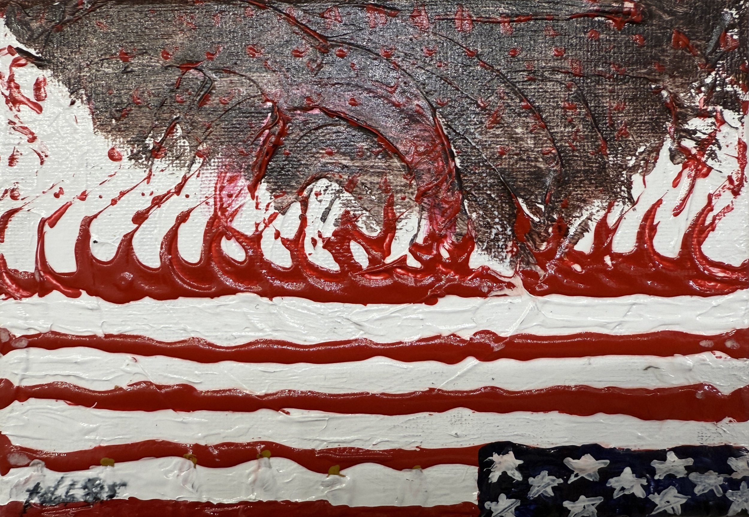 "A Tornado Is A'comin'", 5n x 7in acrylic/mixed media on stretched canvas, 2025