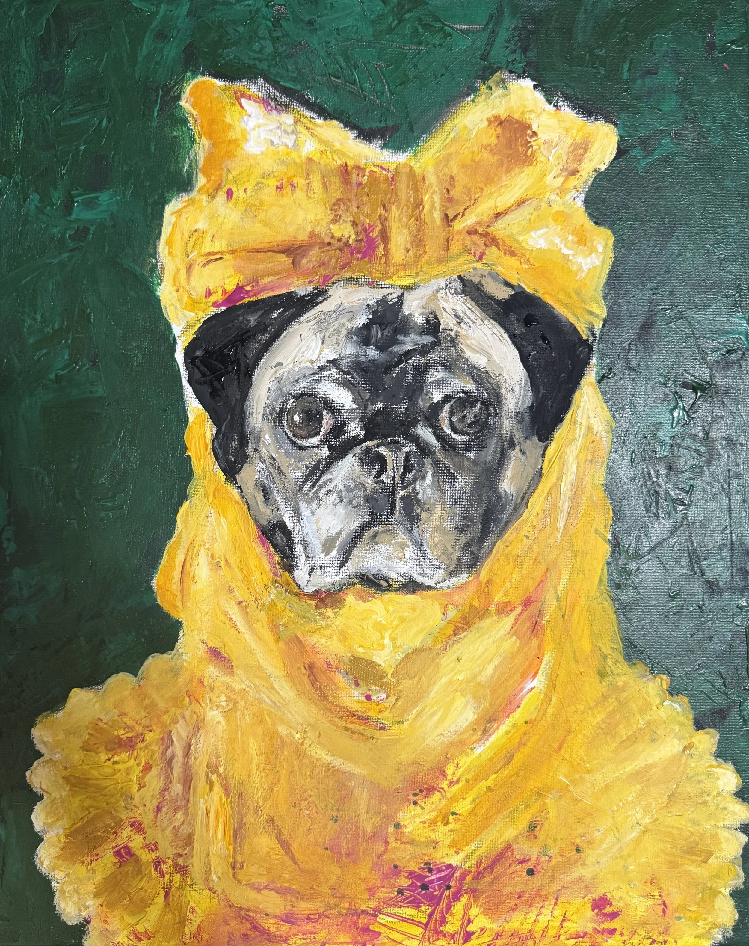 "Lilly Bug In Yellow", 18in x 24in acrylic/mixed media on stretched canvas, 2025