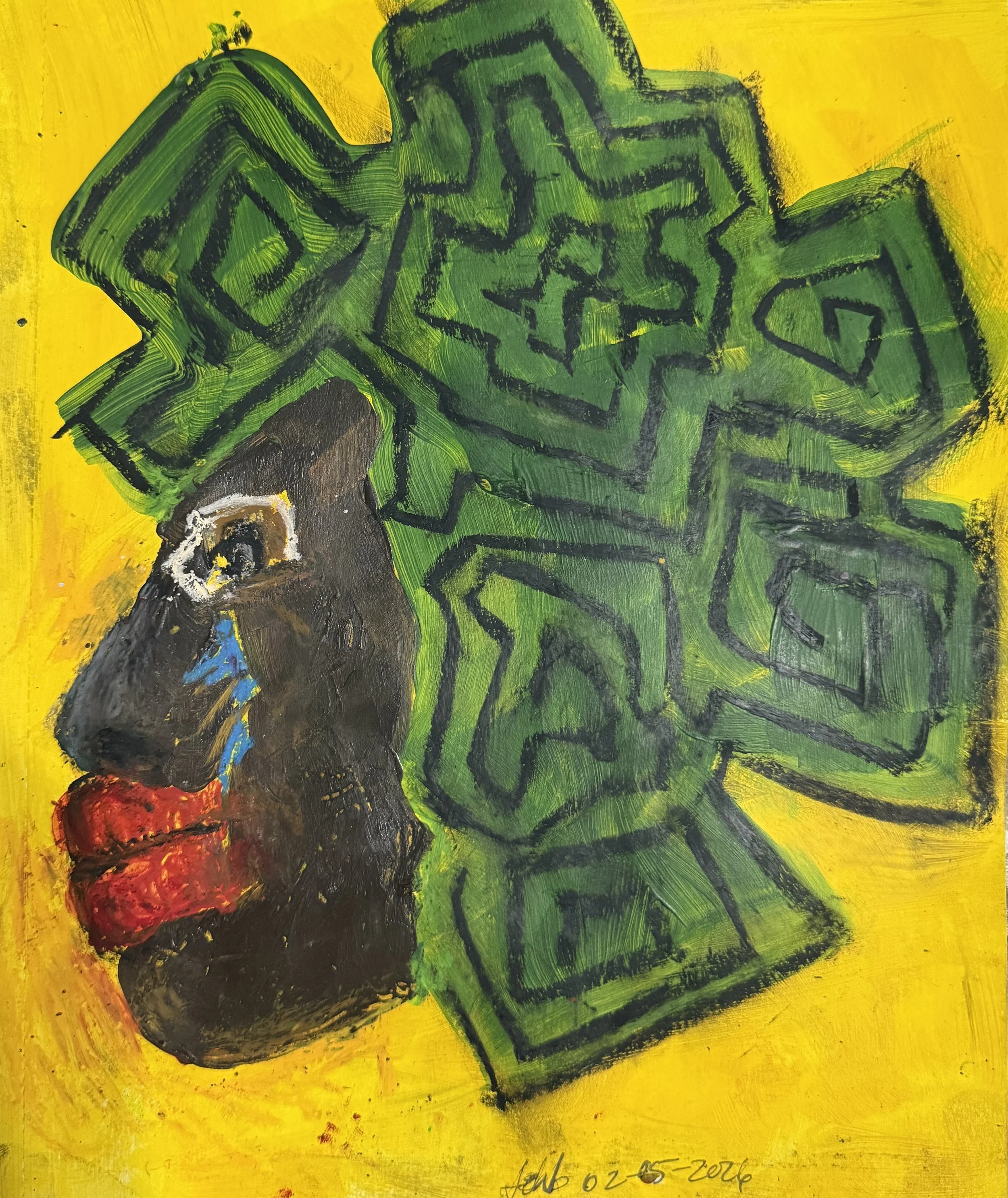 "A-MAZE-ZING", 8in x 10in acrylic/charcoal on 120lb W/C paper, 2026