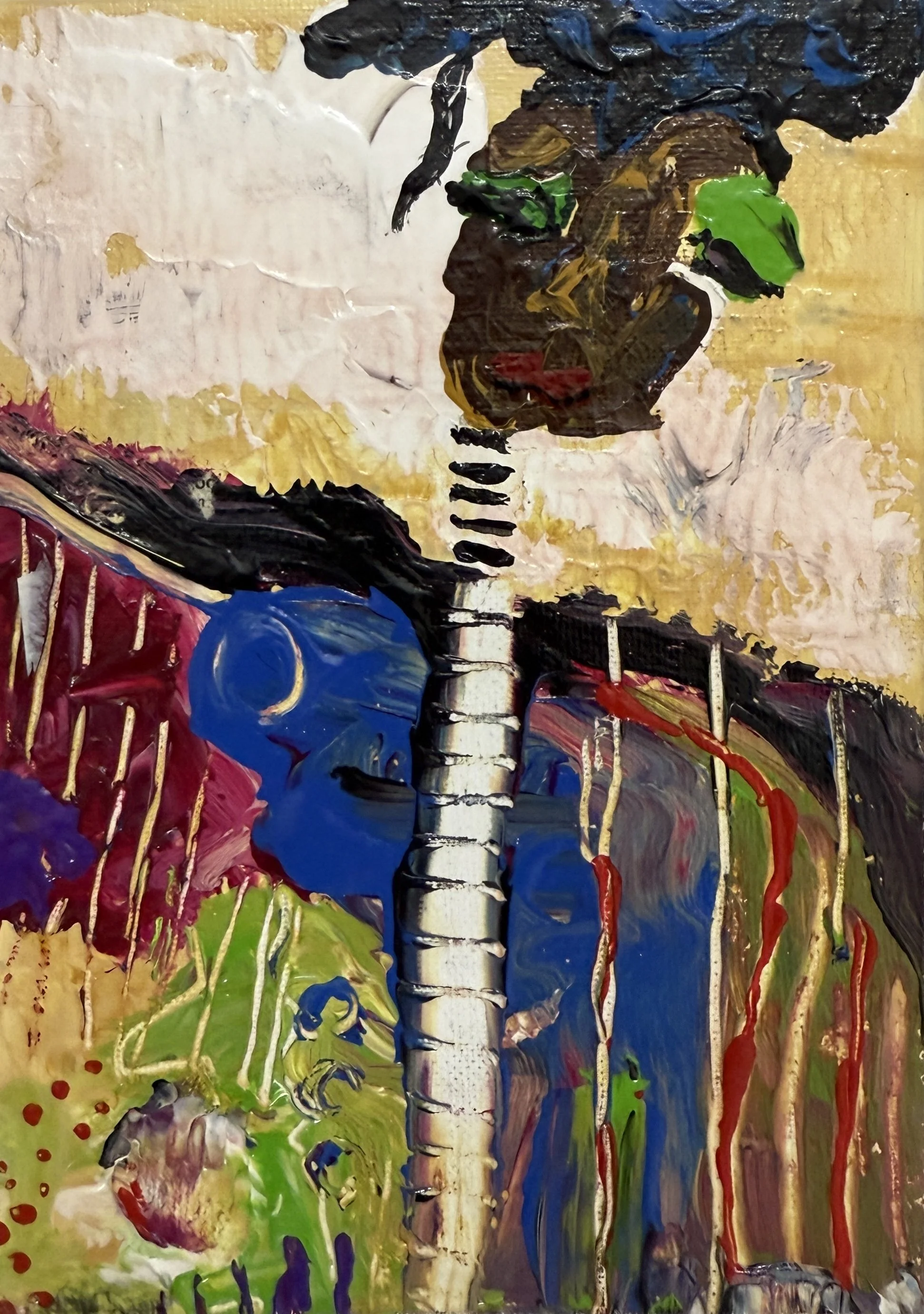 "Graduate", 5in x 7in acrylic/mixed media on stretched canvas, 2025
