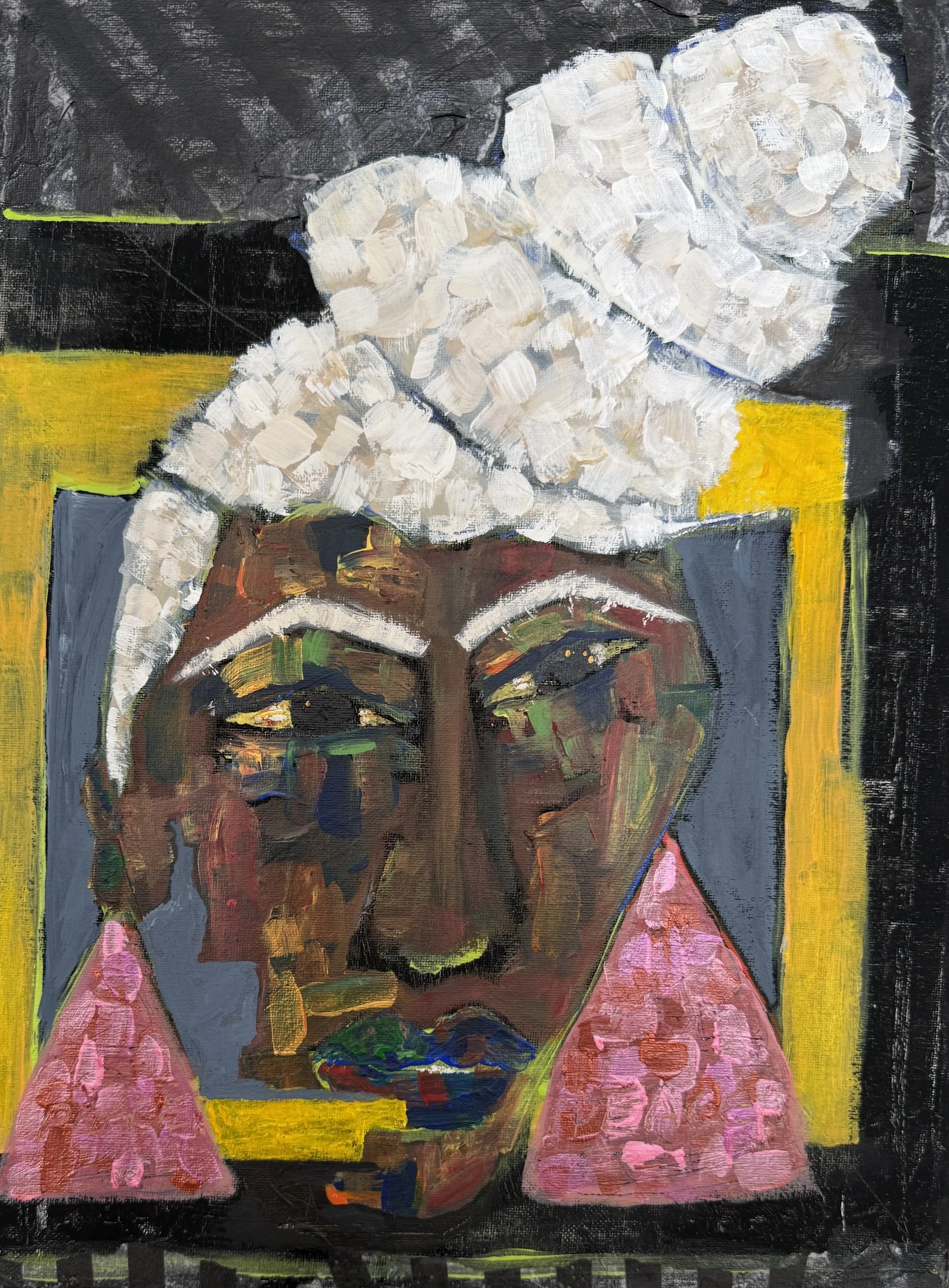 "Marshmallow Tilt", 9in x 12in acrylic on canvas panel, paper, 2026