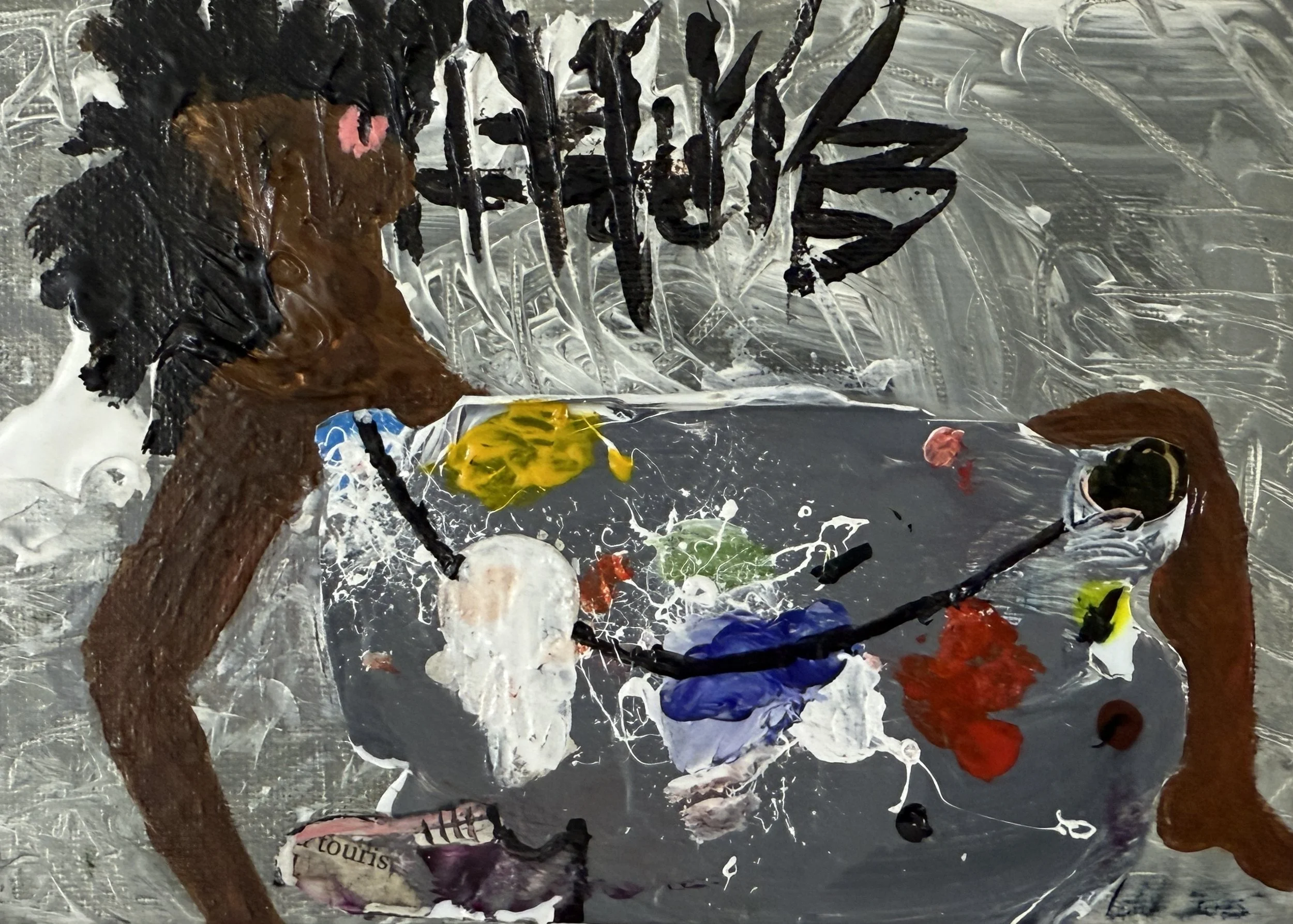 "Hip Bath", 5in x 7in acrylic/mixed media on stretched canvas, 2025