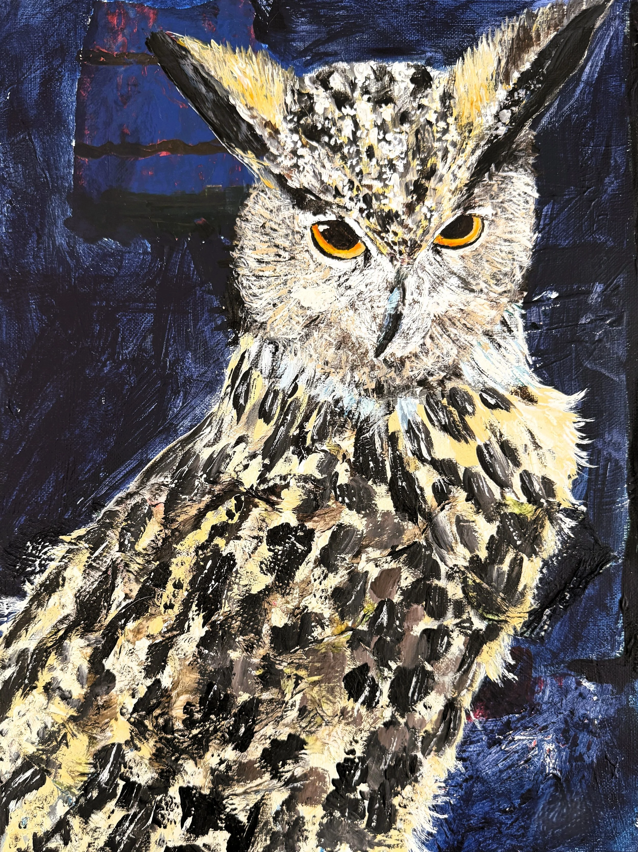 "Who's Spotting Who", 9in x 12in acrylic/mixed media on stretched canvas, 2026