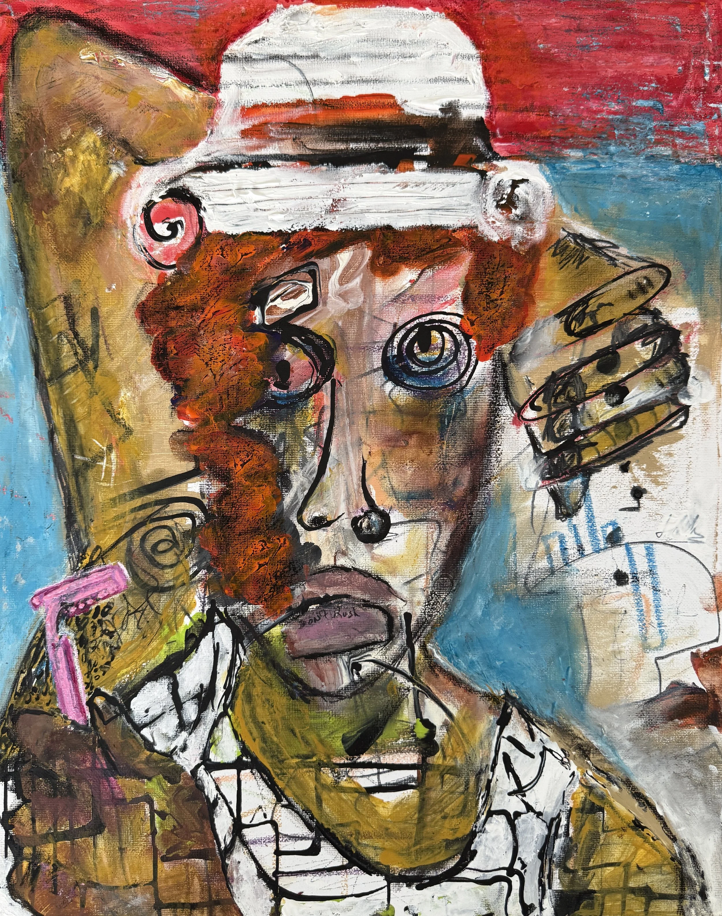 "Razor Sharp", 9in x 12in acrylic/mixed media on stretched canvas, 2025