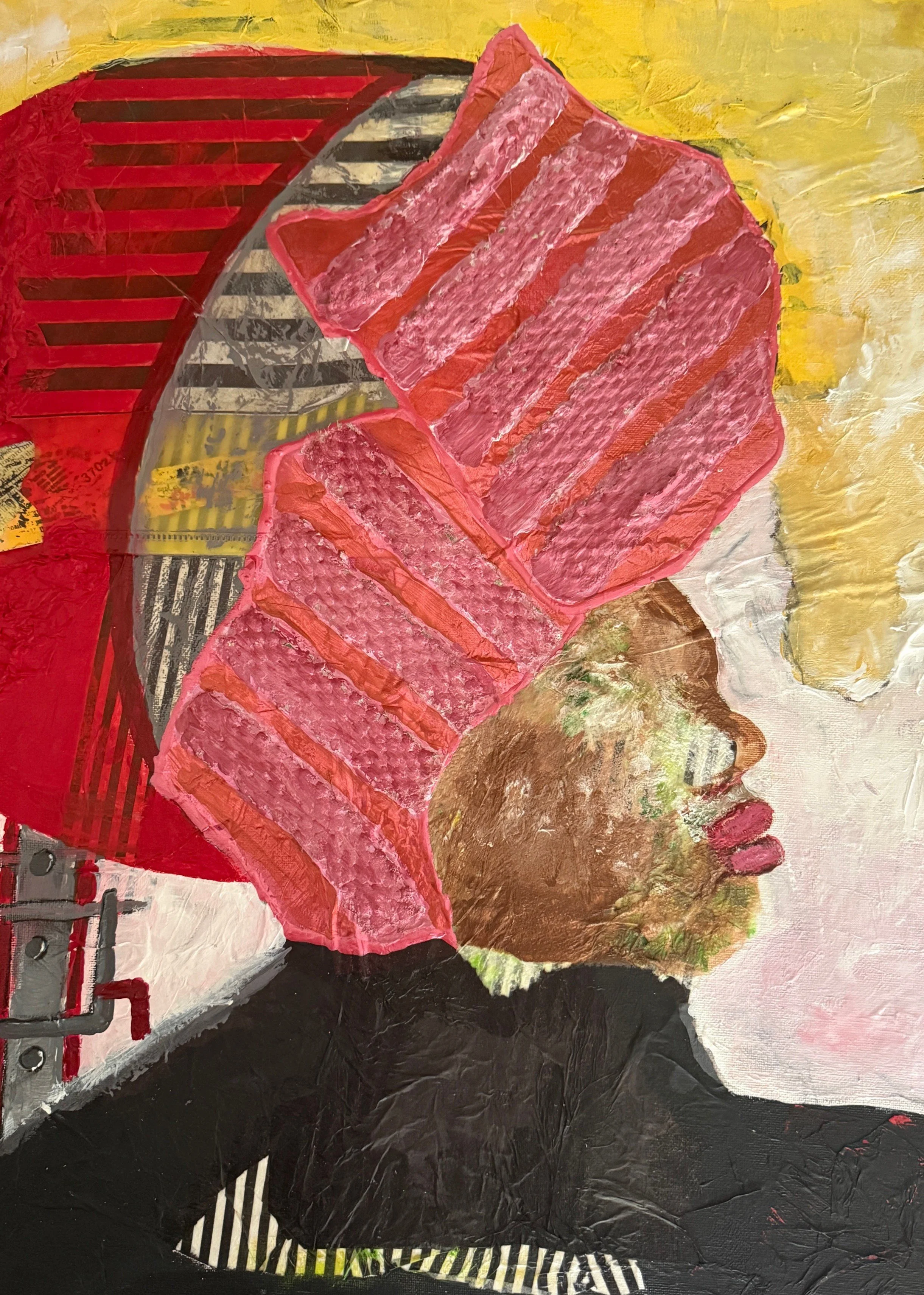"Hair Dryer", 18in x 24in acrylic/mixed media on canvas panel, paper, 2025