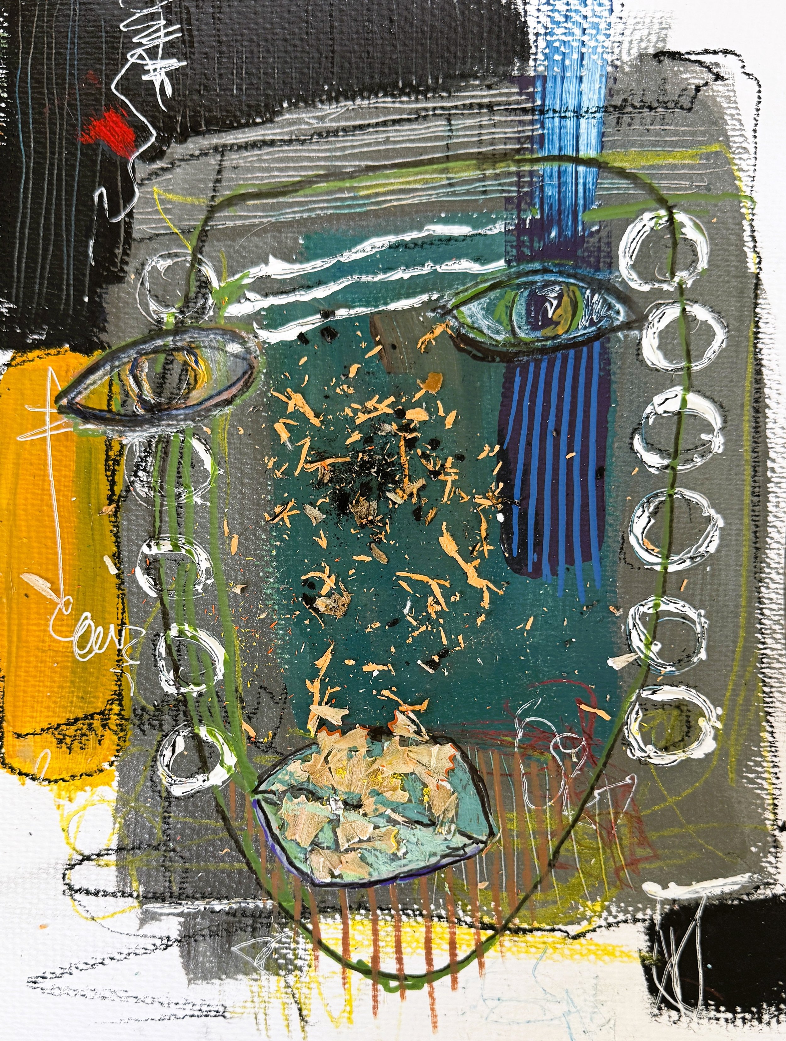 "Shavings", 8in x 10in acrylic/mixed media on 120lb W/C paper, 2026