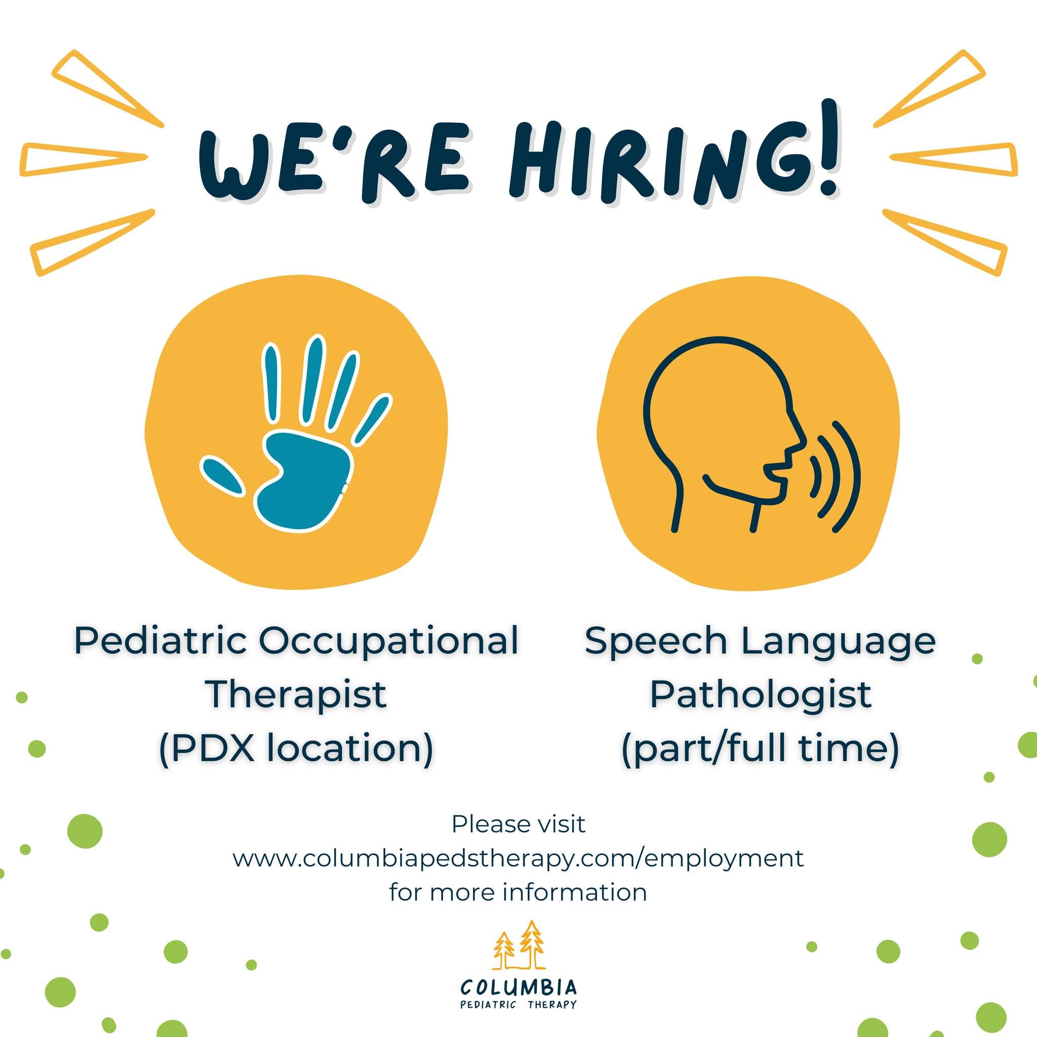 We are growing quickly - and on the search for new team members! Do you know anyone looking to join a great clinic?
.
.
.
.
#hiring #WAjobs #pediatrics #OT #SLP