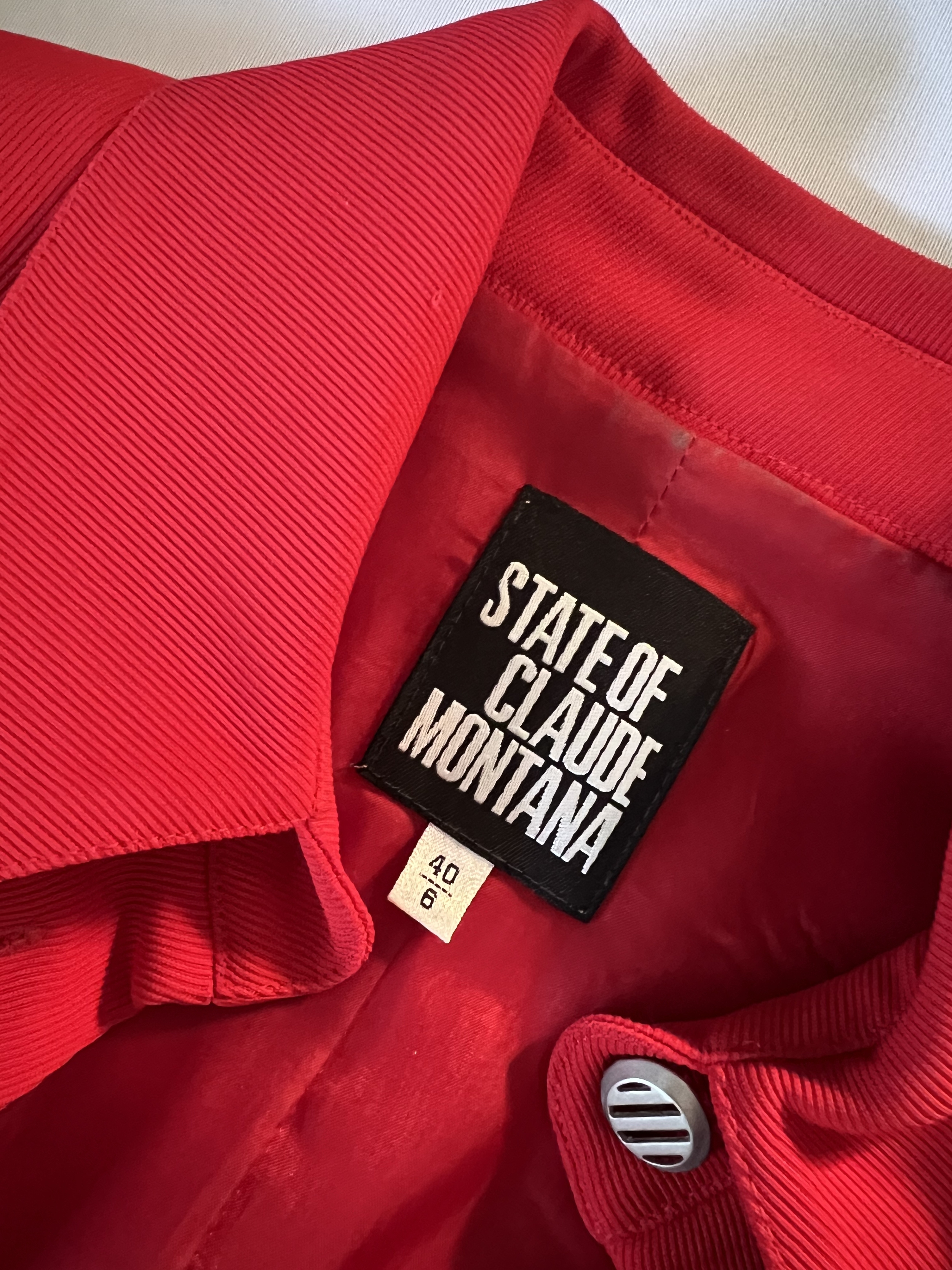 STATE OF CLAUDE MONTANA RED BUCKLE DRESS BRAND LABEL.png