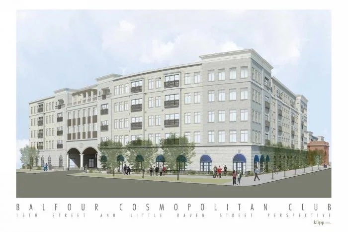 Balfour at Riverfront - Cannon Design - Senior Housing - Includes Memory Care, Assisted and Independent Living, 203 units, swimming pool, fitness center, on staff medical. Built around the historic and renovated Moffet Train Depot.  Role: Senior proj