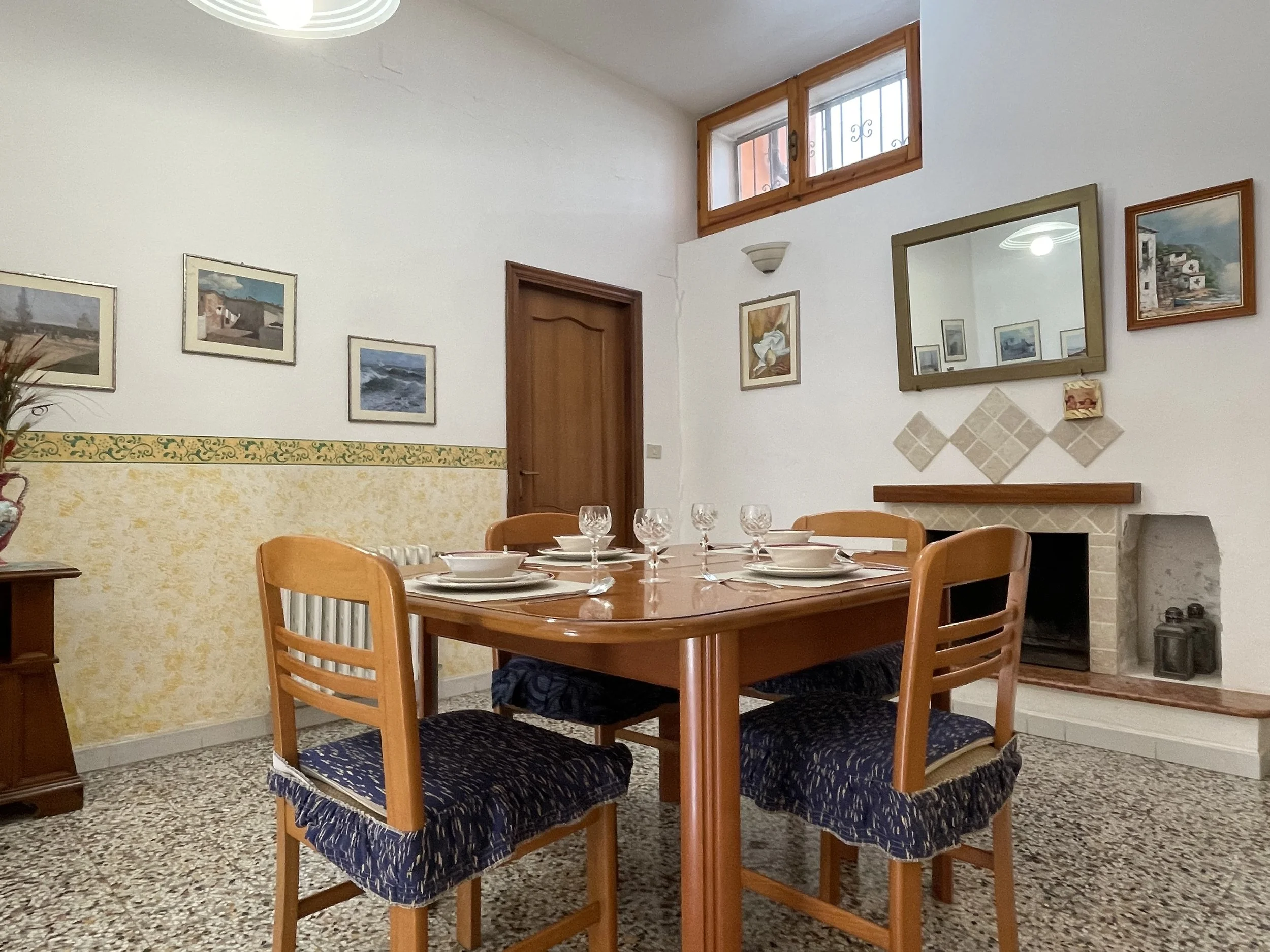 Dining area with door to bathroom