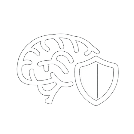 Illustration of a brain with a shield, symbolizing mental health protection or security.
