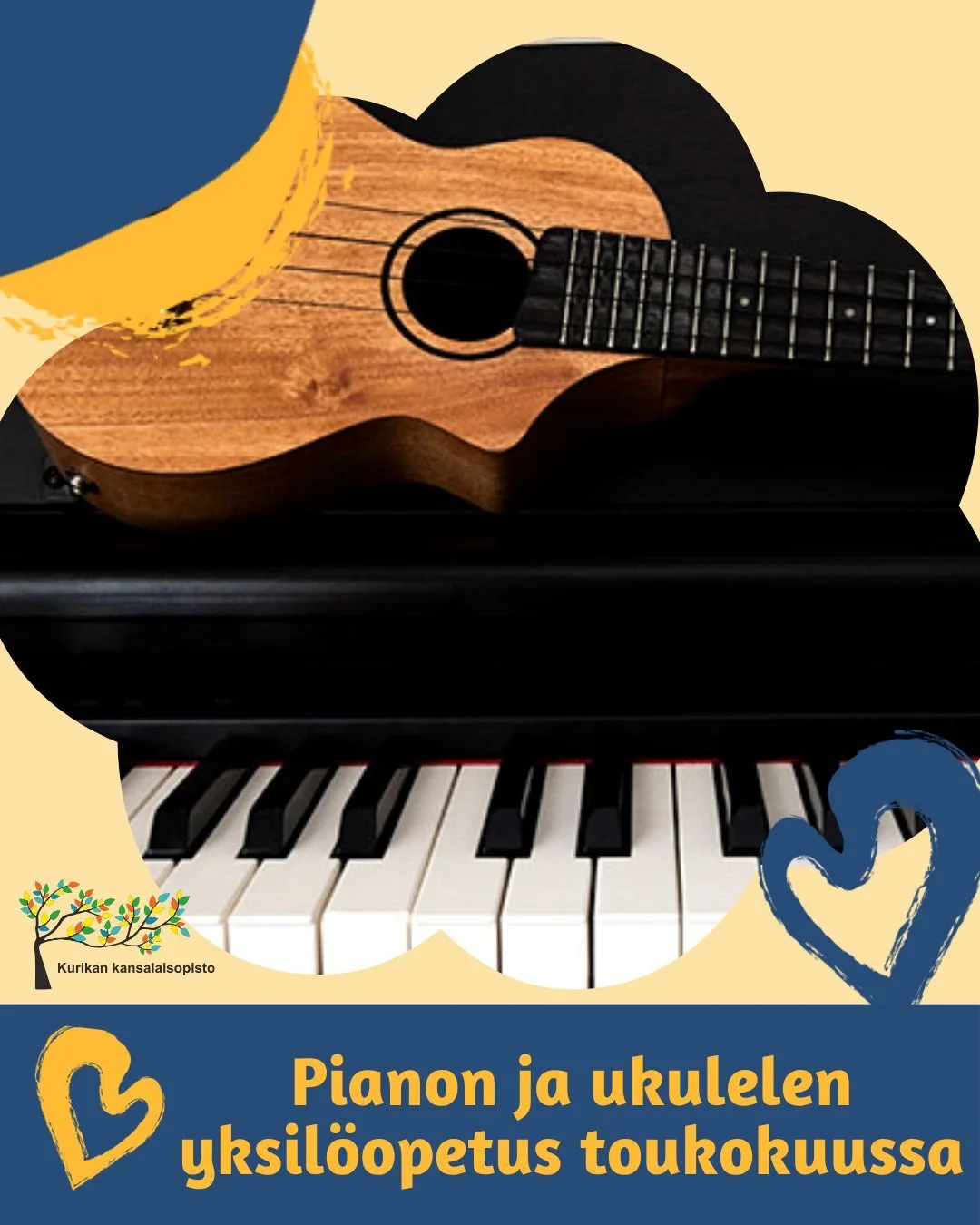 Haaveiletko pianon koskettimista tai ukulelen letke&auml;st&auml; soitosta? Nyt on sinun vuorosi! 🎶 

Onko mieless&auml;si soinut ajatus soittamisen aloittamisesta &ndash; tai ehk&auml; haluat jatkaa siit&auml;, mihin joskus j&auml;it? Pianon ja uku