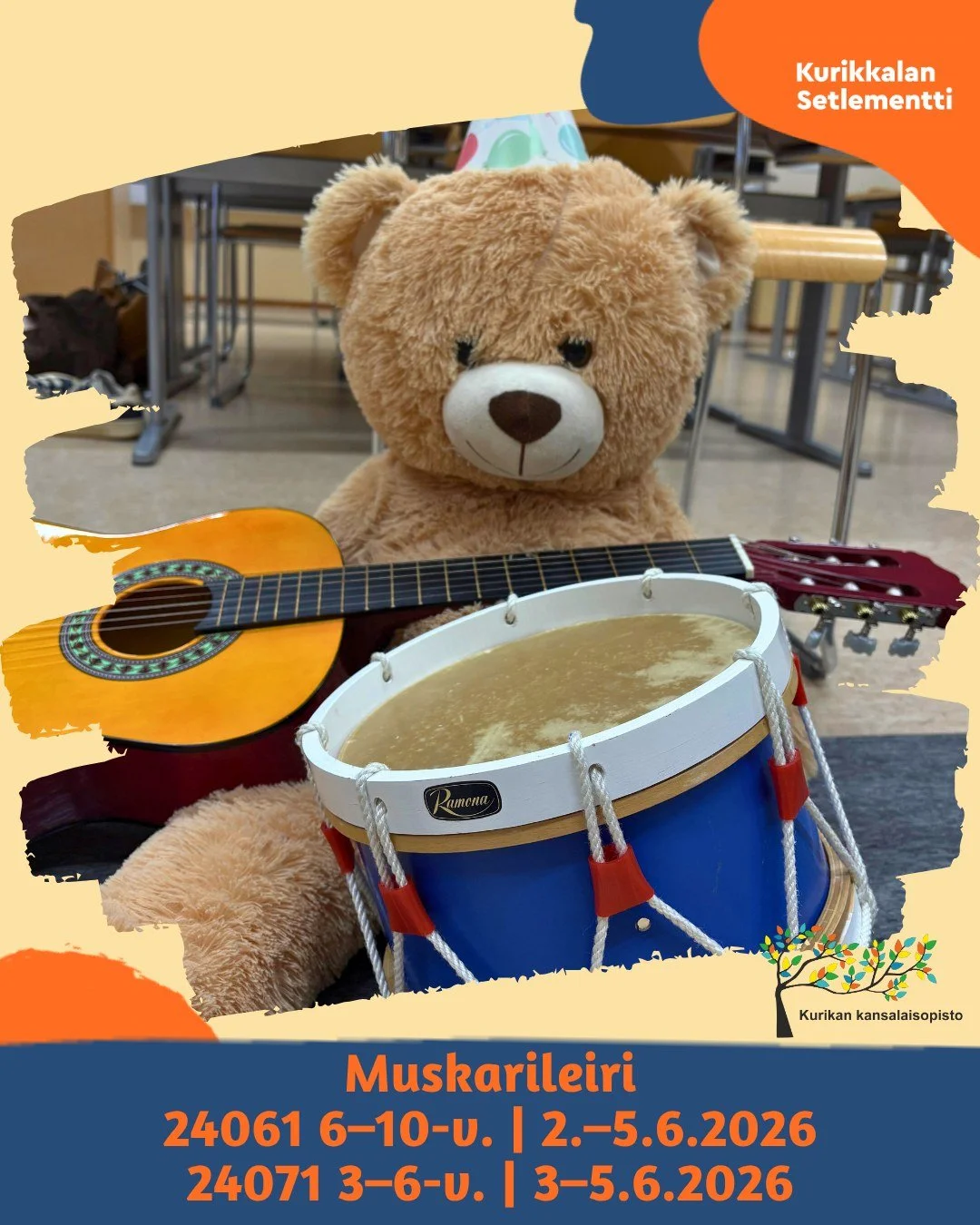 Mit&auml; tapahtuu, kun yhdistet&auml;&auml;n lapset, musiikki ja ripaus leikki&auml;? Aika paljon iloa! 🎶

Muskarileireill&auml; hyp&auml;t&auml;&auml;n musiikin maailmaan leikin kautta! Yhdess&auml; lauletaan, liikutaan, kokeillaan erilaisia soitt