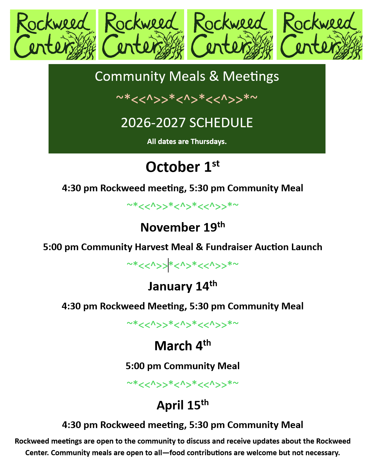 Rockweed community meeting and dinner