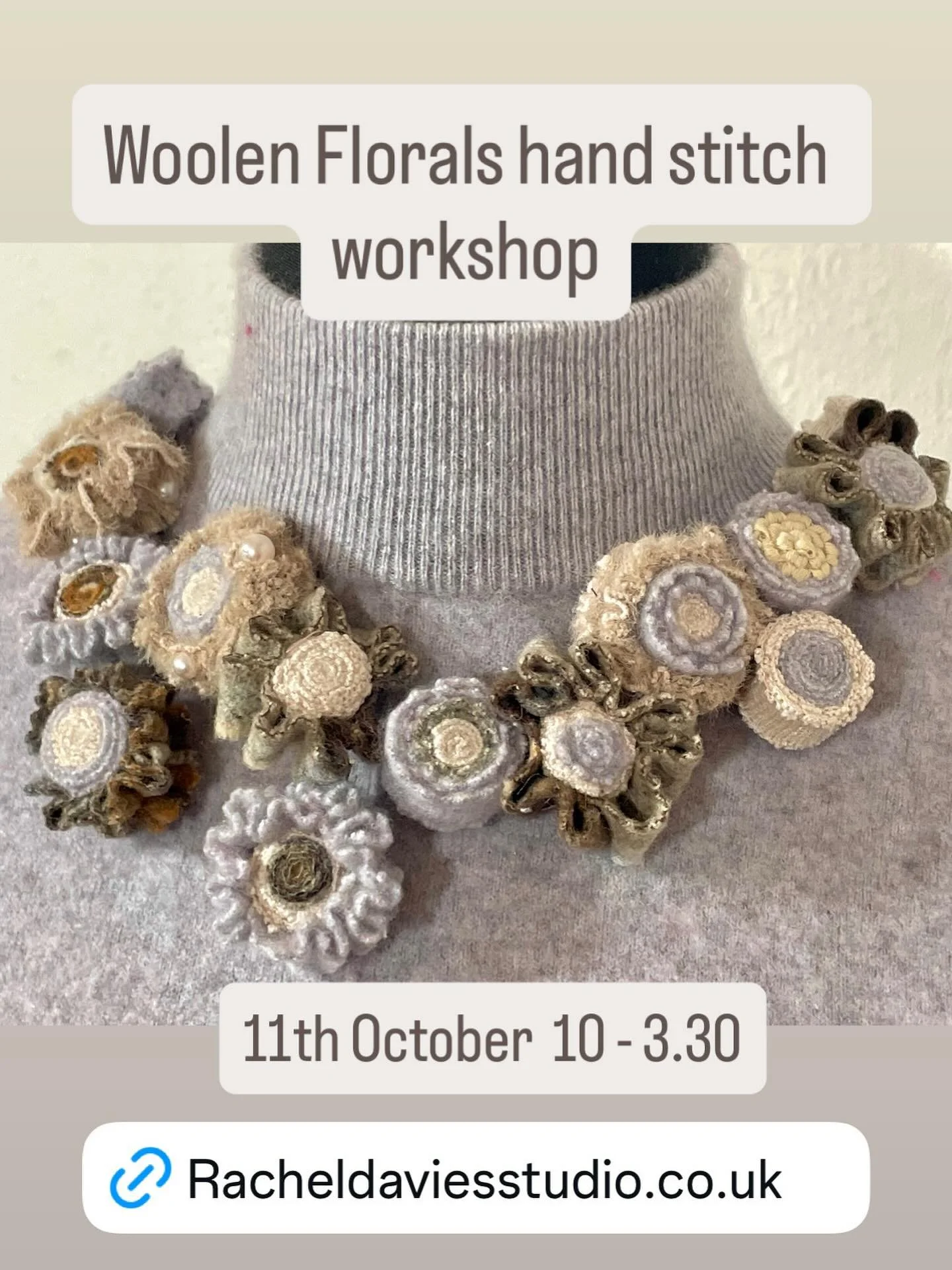 Autumn workshops now @bunburymill .My first is Woollen Florals on 11th October. Come and enjoy a relaxing day in beautiful surroundings while learning hand sewing skills to upcycle preloved knit wear into accessories.I supply everything to create a w