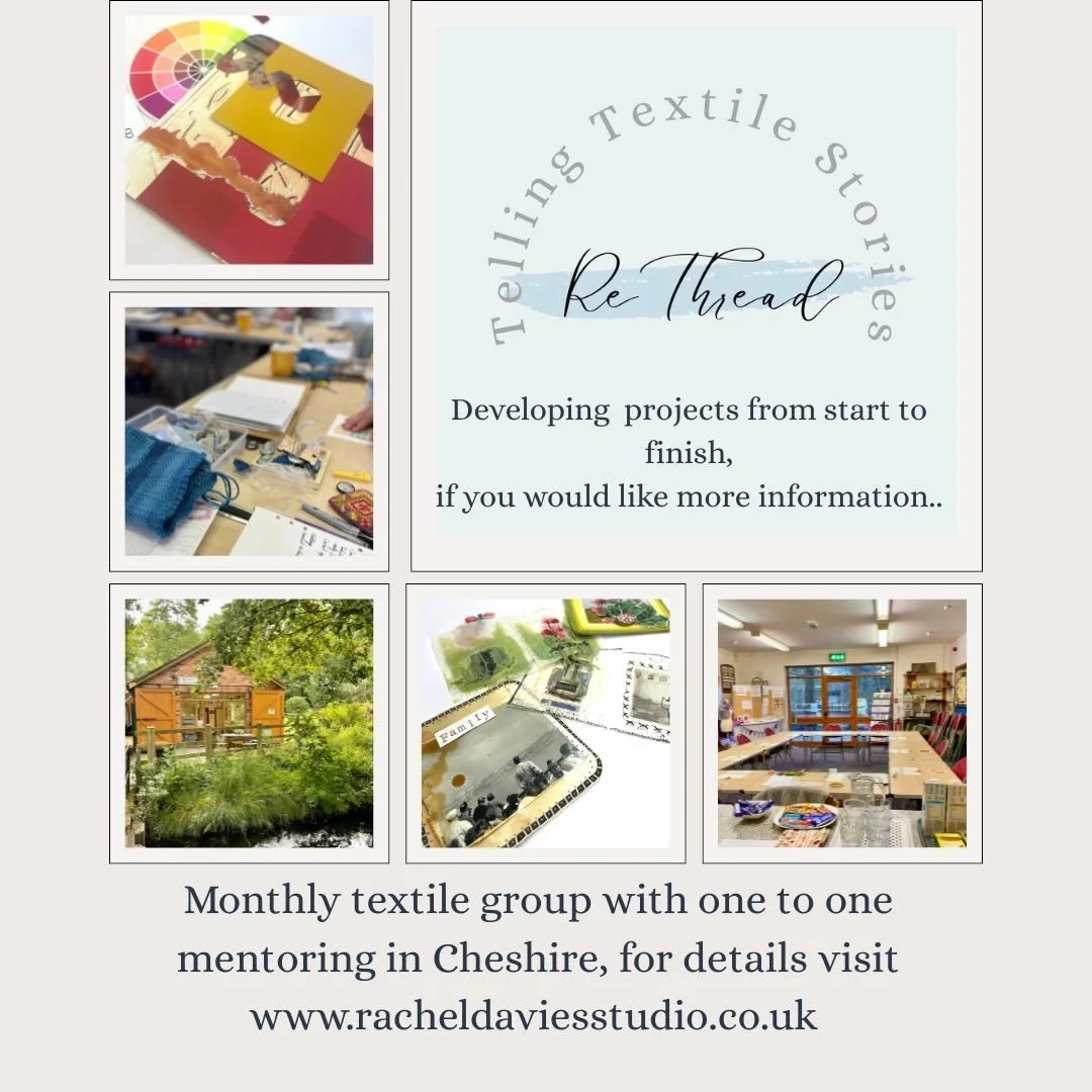 In September 2025 I launched ReThread, which is held on the 3rd Thursday of each month from 10-3 ( except for December and August) @bunburymill in Cheshire. 
Every 6 months the group starts a new textile project (March and September) I guide them thr