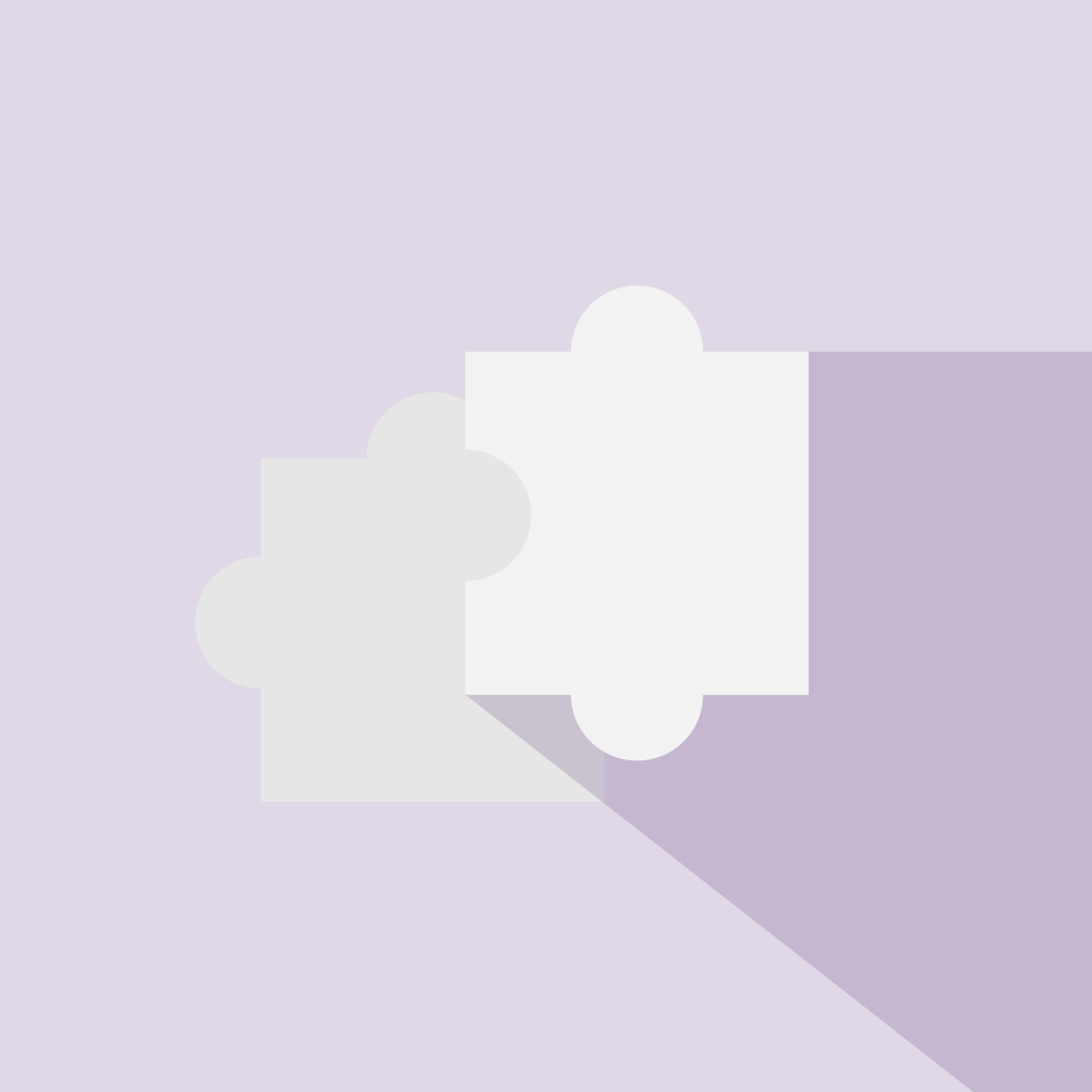 L'immagine mostra due pezzi di un puzzle bianco su uno sfondo viola con una lunga ombra a segnalare la capacità di collaborazione.