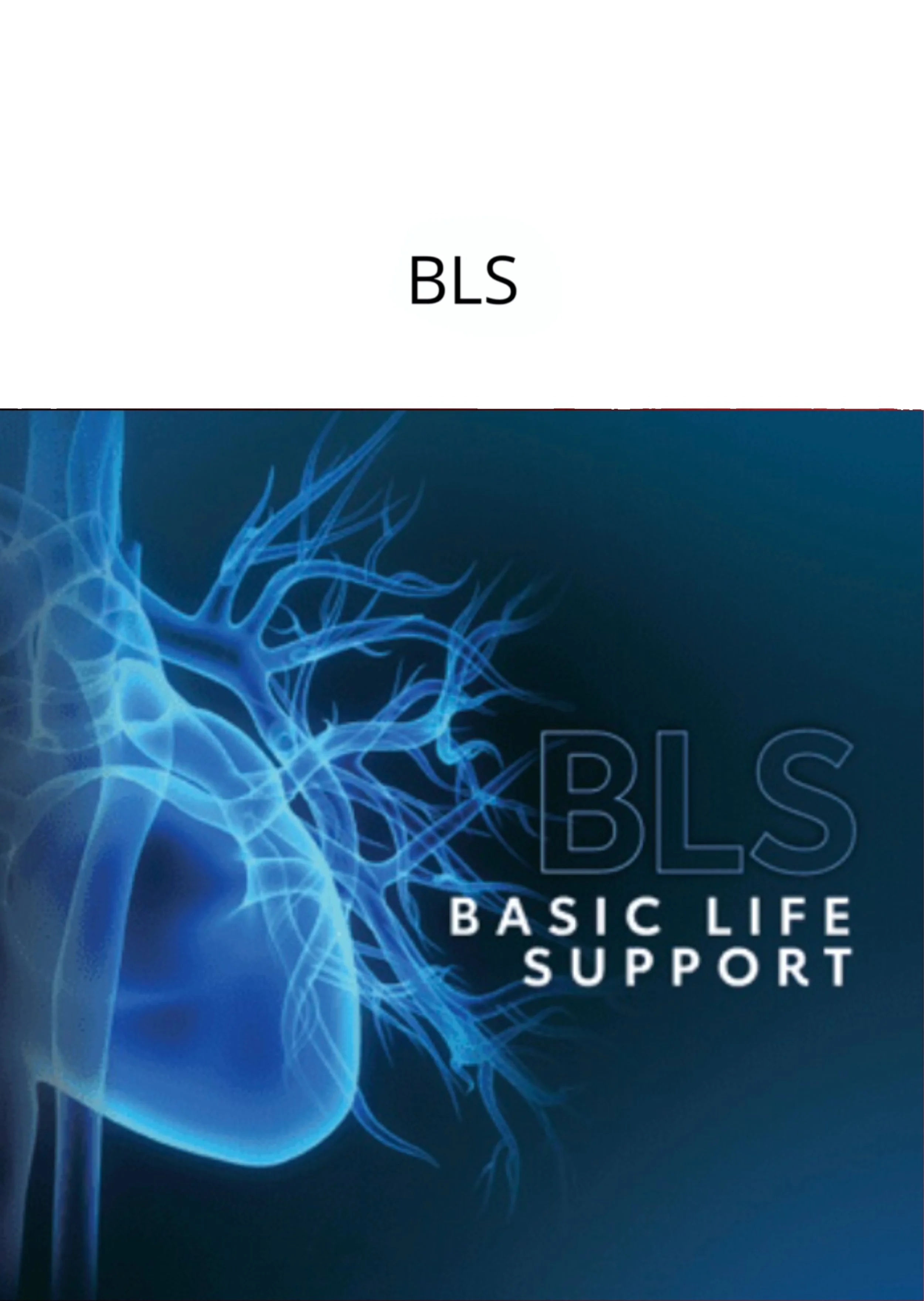 Cover of a book titled 'BLS Basic Life Support' featuring an illustration of a human heart and neural connections in shades of blue.
