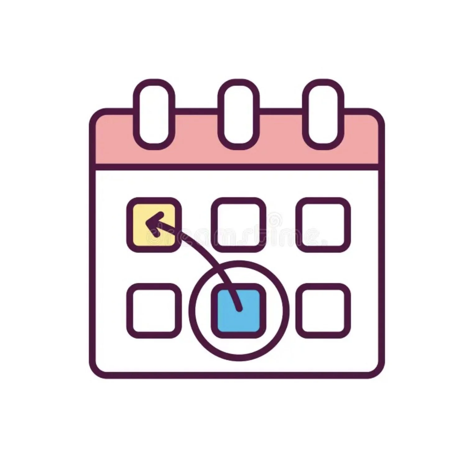 Simple digital calendar icon with a highlighted date and a left arrow indicator.