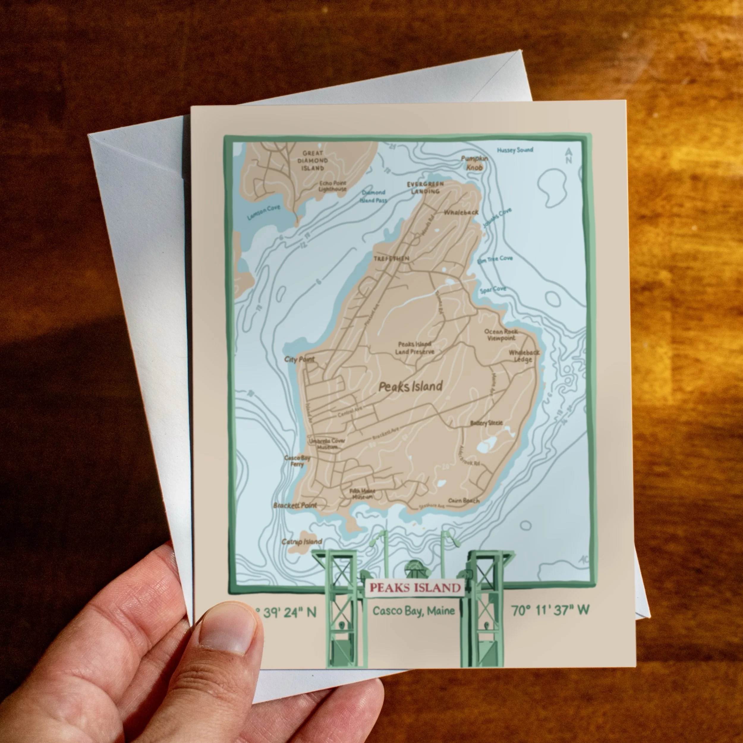 Peaks Island Map Greeting Card