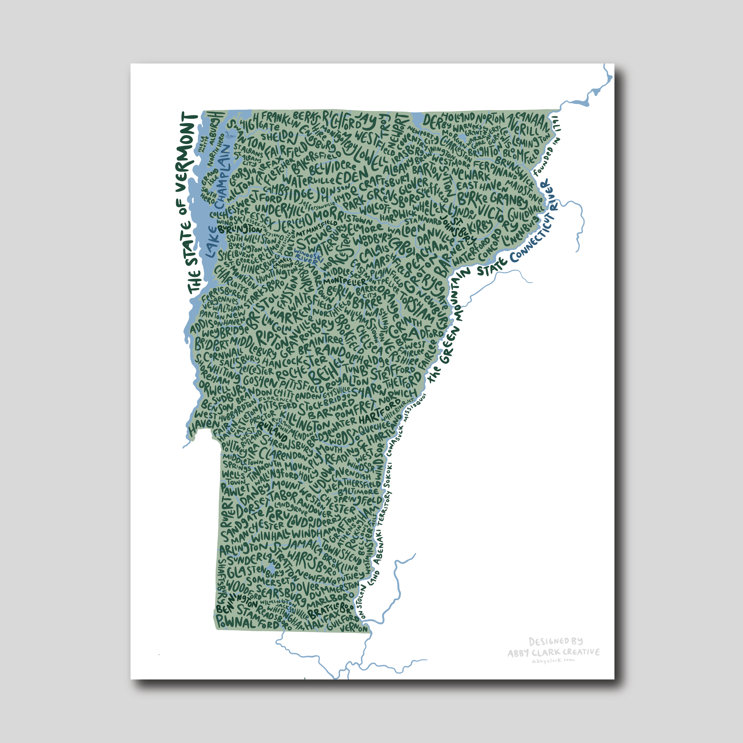 State of Vermont Typography Map