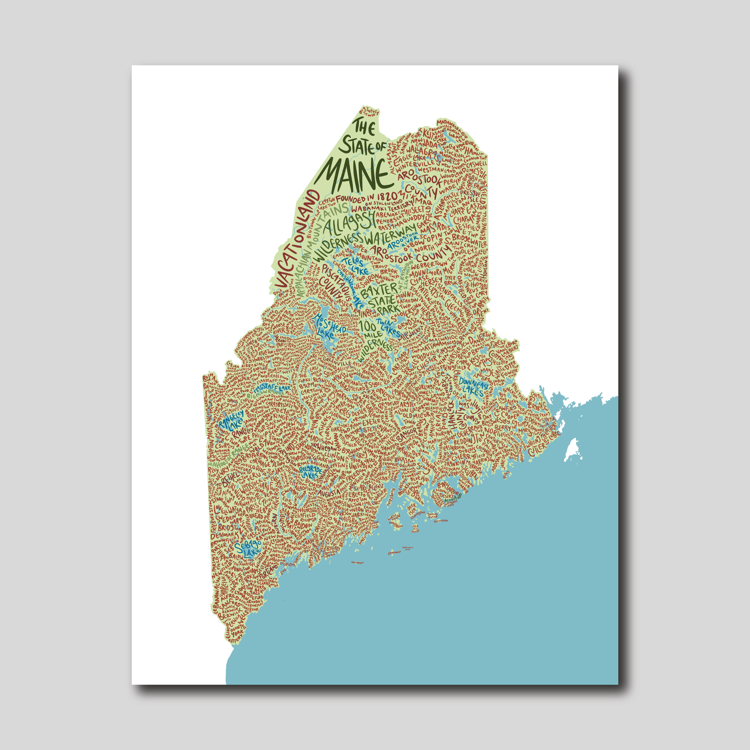 State of Maine Typography Map