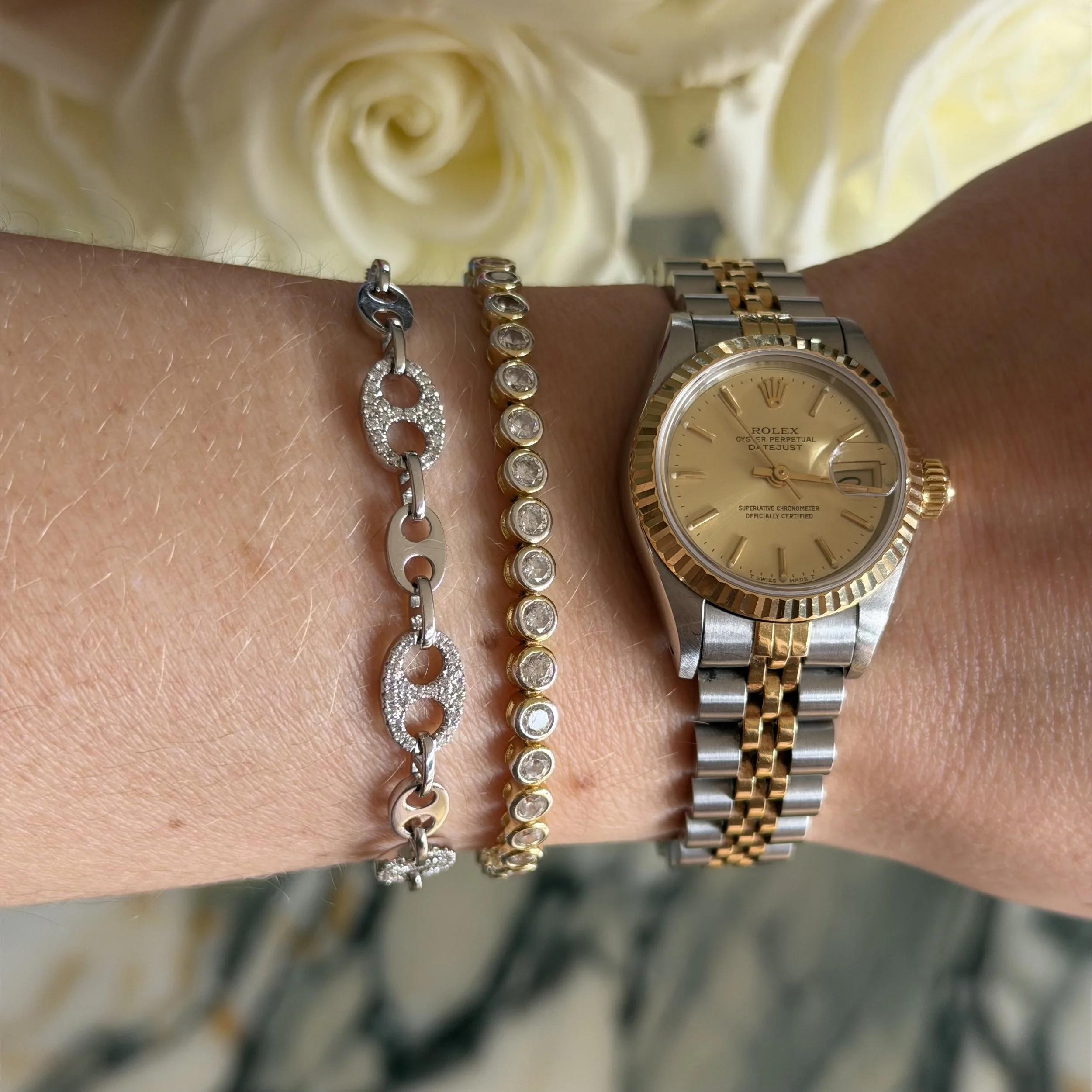 White Gold Pave Pop Top Bracelet