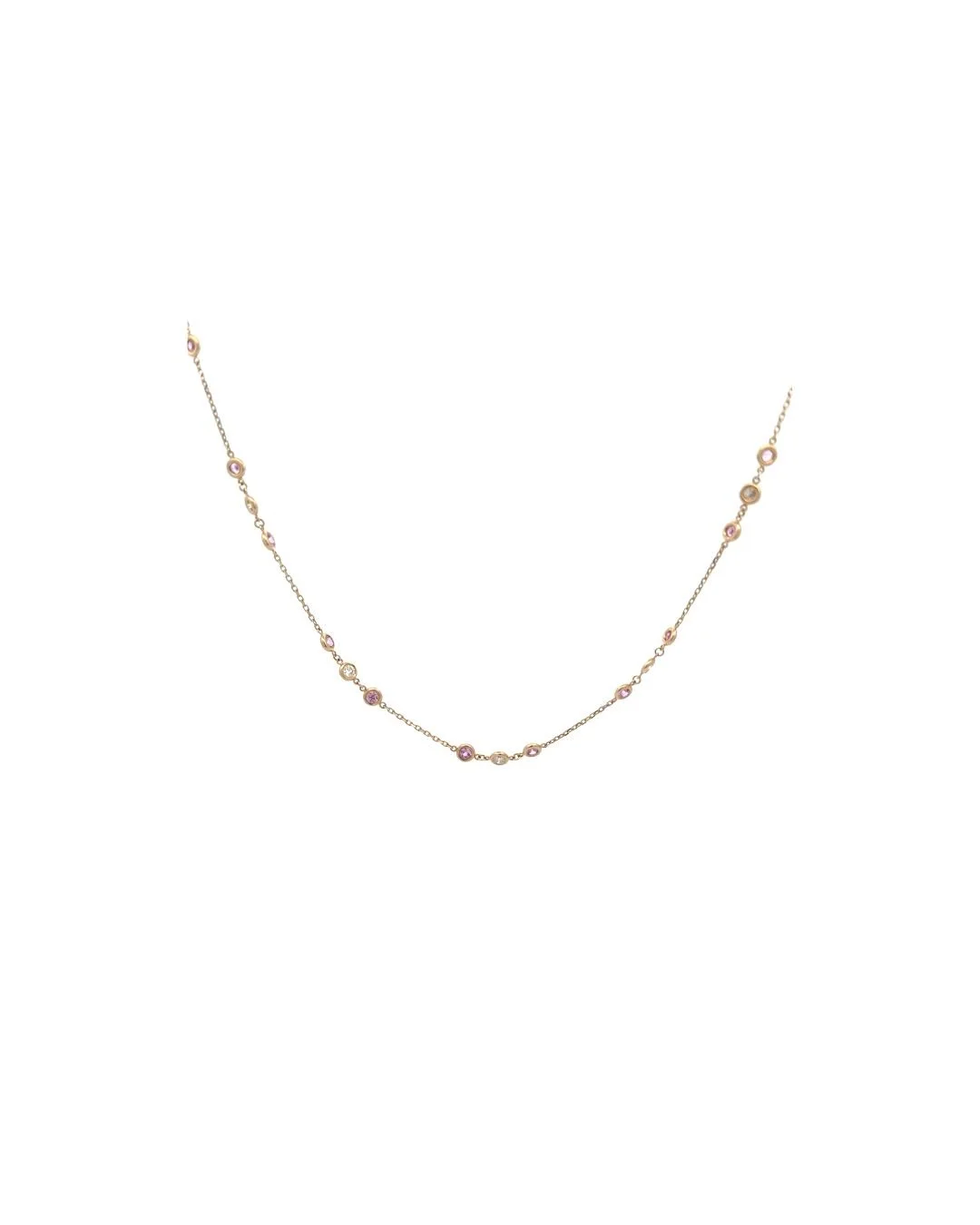 Pink Sapphire & Diamond Bezel Set Necklace