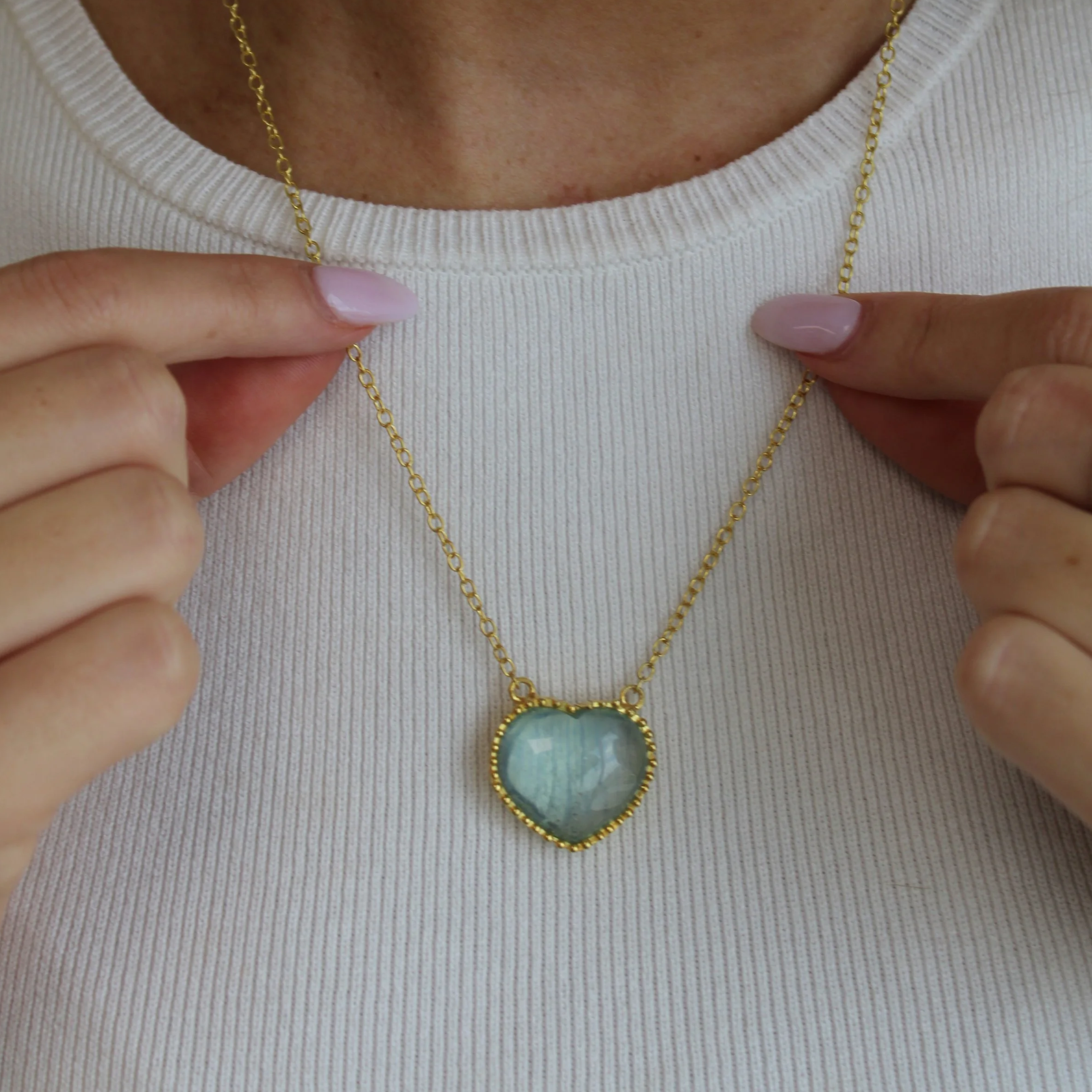 Boho Aquamarine Heart Necklace