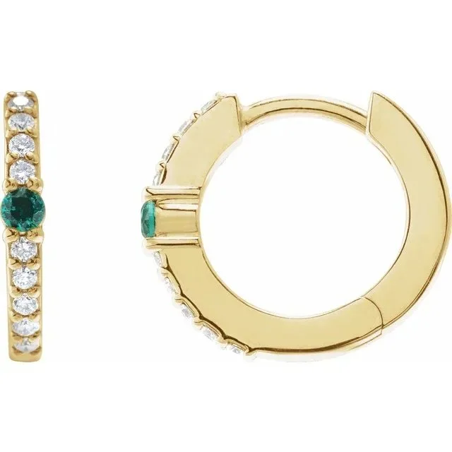 Natural Diamond & Emerald Huggies
