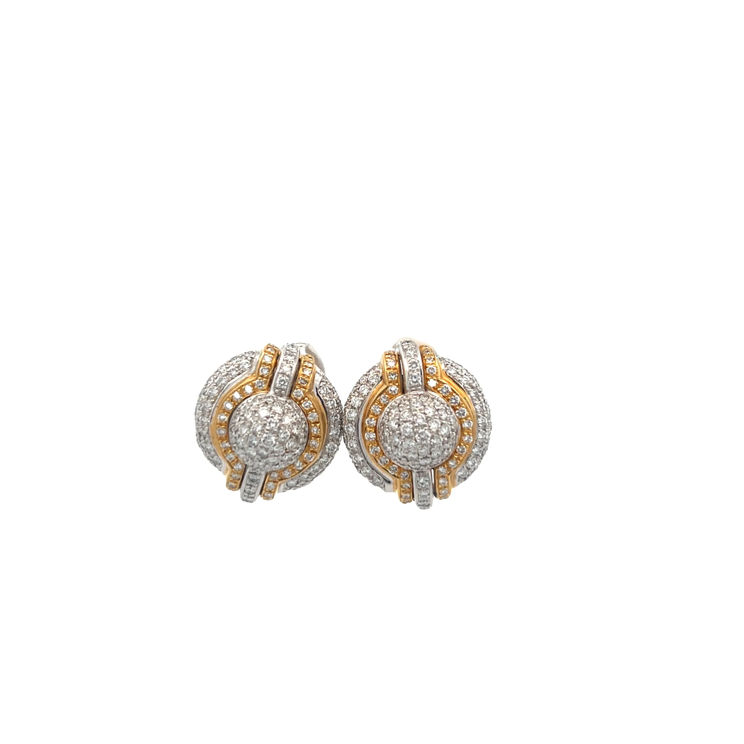 Pave Yellow Gold & White Gold Diamond Earrings