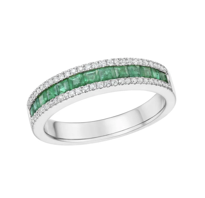 Emerald and Diamond Band Ring