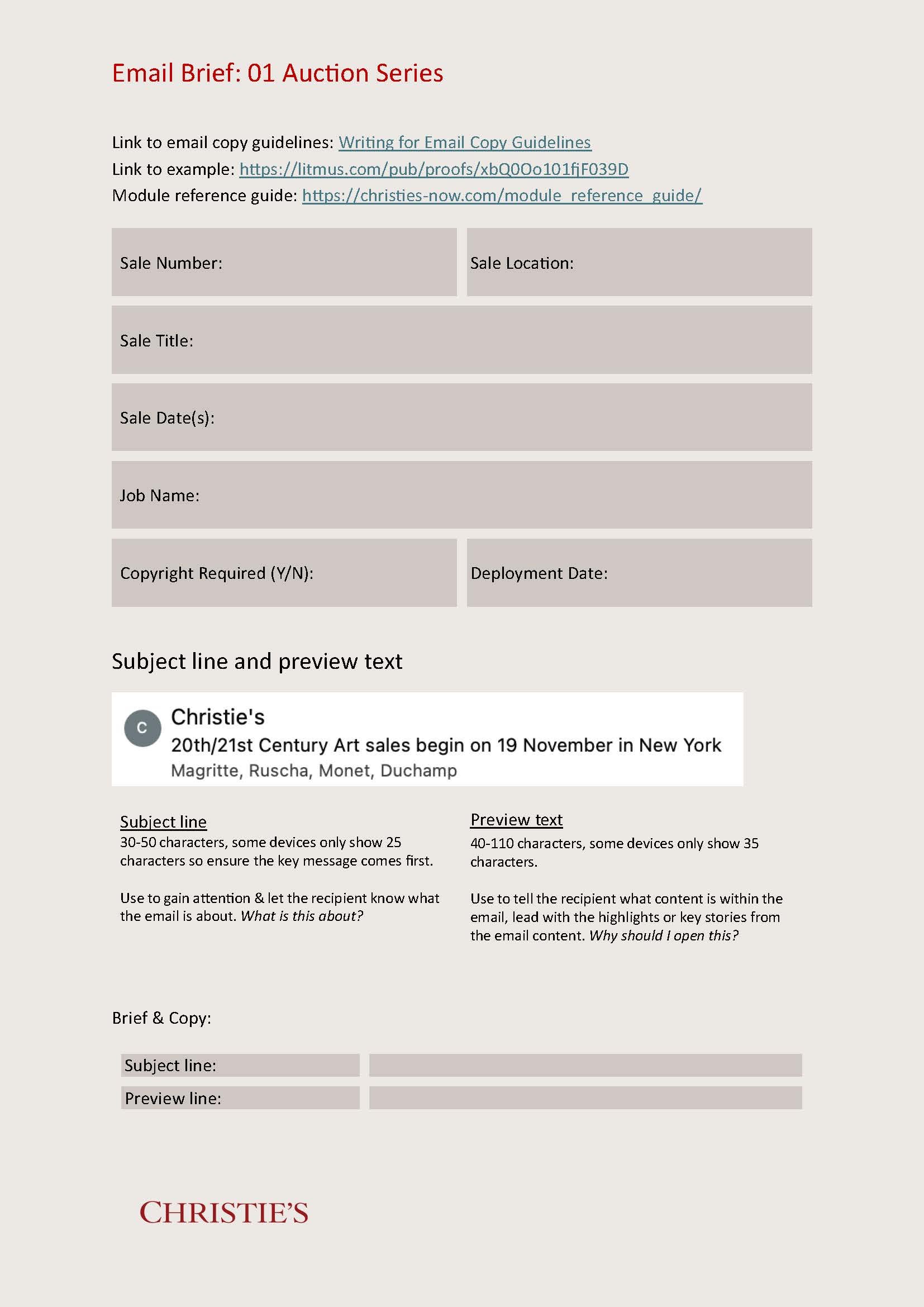 Standardised briefing templates detailing content rules and matching content modules on CRM tool