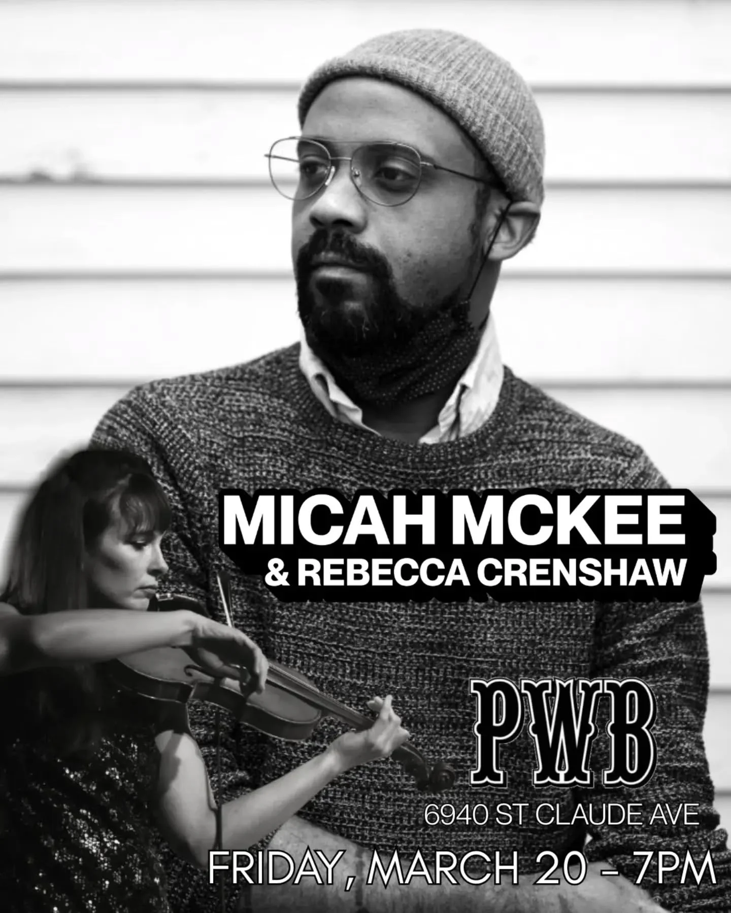⭐@micahmckeeplaysmusic &amp; @rebecca.crenshaw.music are back at @pirogueswhiskeybayou ⭐

Friday, March 20. Show starts at 7pm. We'll have the backyard bar open and @lasazona.kitchen will be cooking til 11pm. No cover.

#neworleansmusic #livemusic
