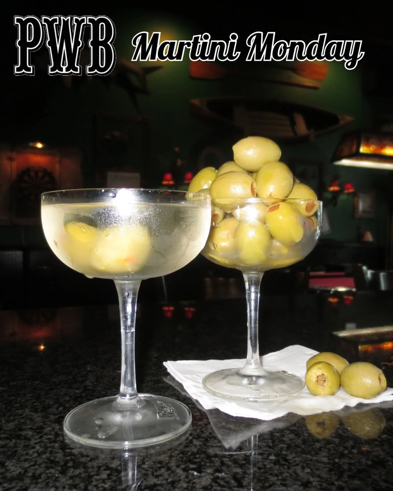 It&rsquo;s Monday, so y&rsquo;all know what that means&hellip; 
🍸It&rsquo;s Martini Monday! Start the week off right and stop by for a $7 vodka or gin martini of your choosing! 

#pwb #martinimonday