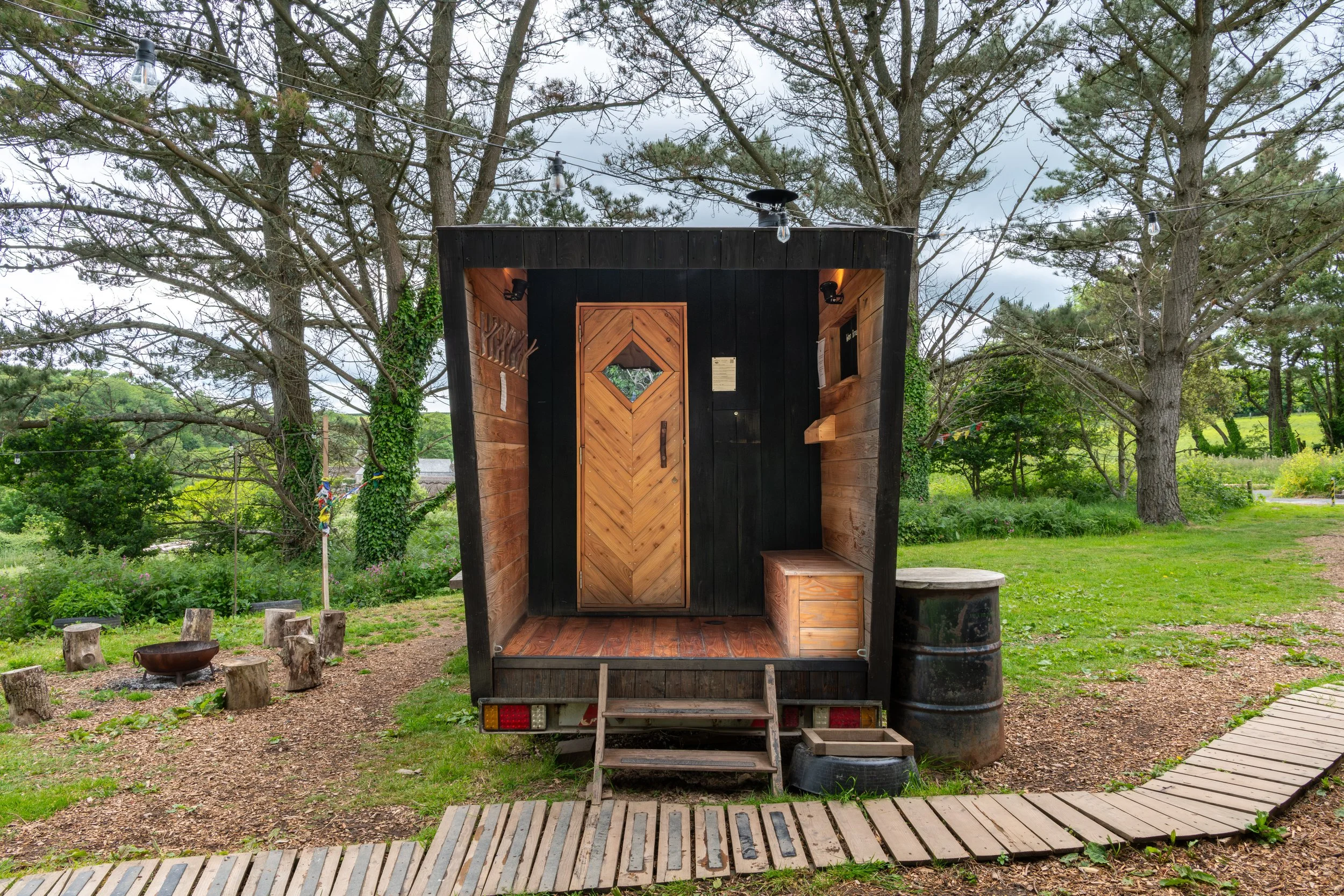 Entrance porch of handcrafted custom sauna