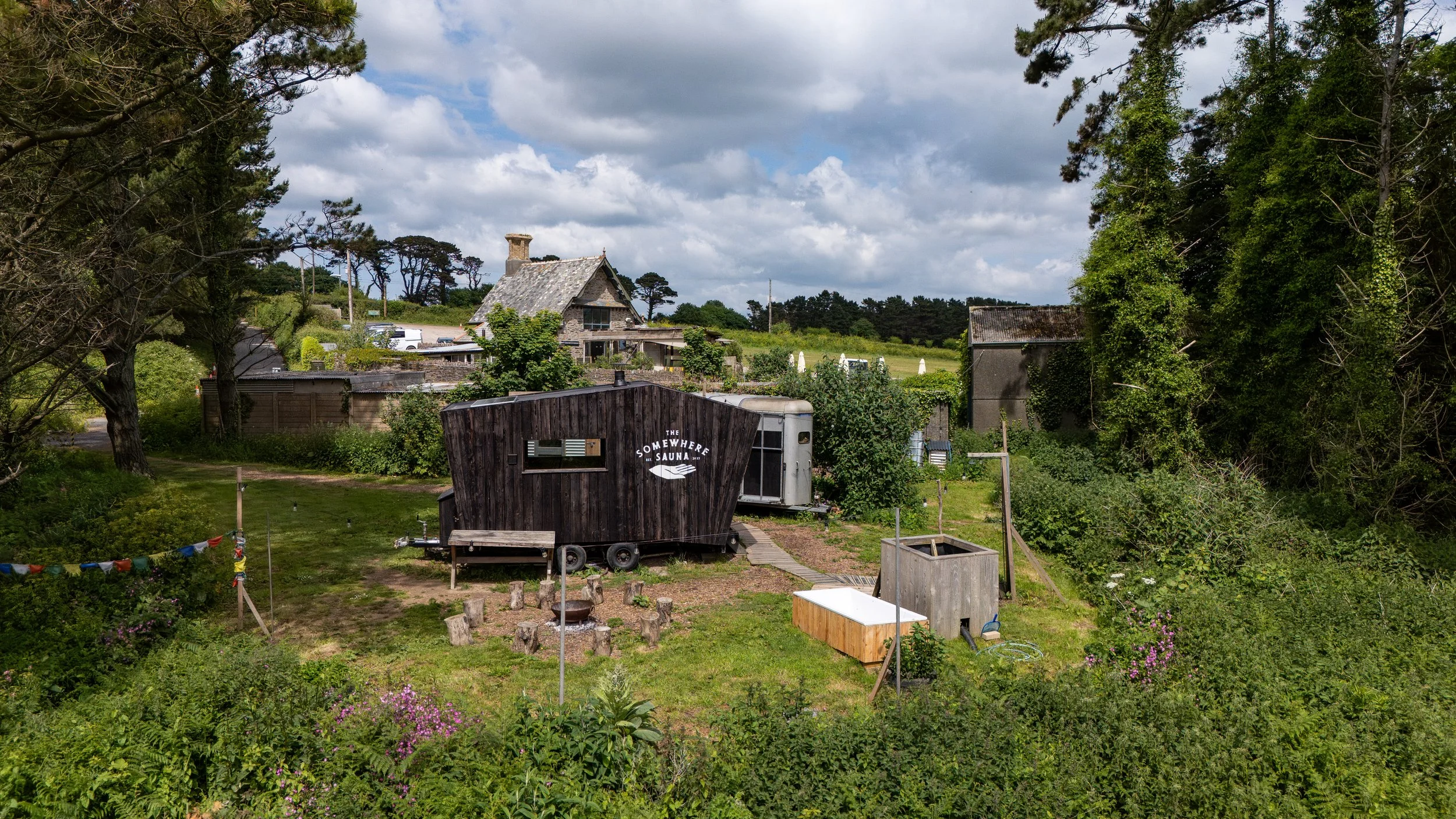 Drone photo of Somewhere Sauna site in Mothecomve