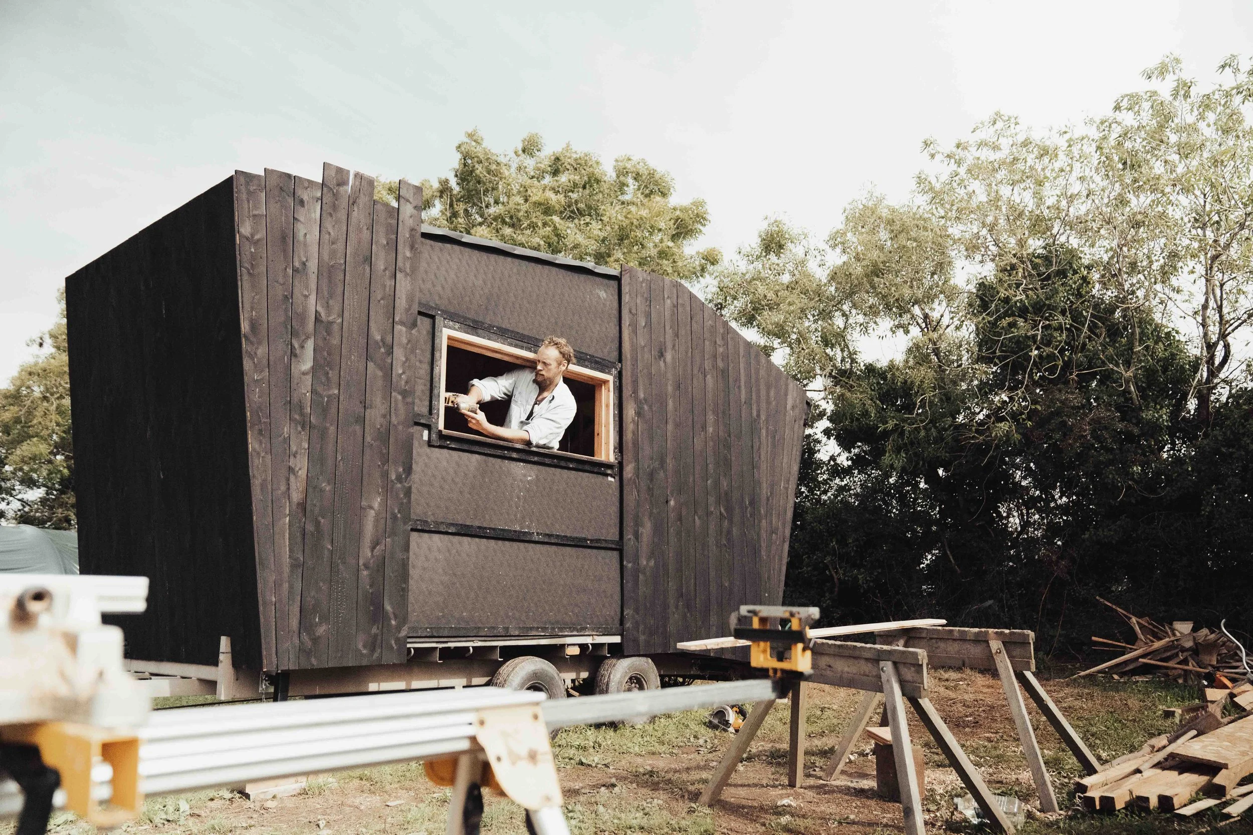 Columb building a custom mobile sauna in Devon