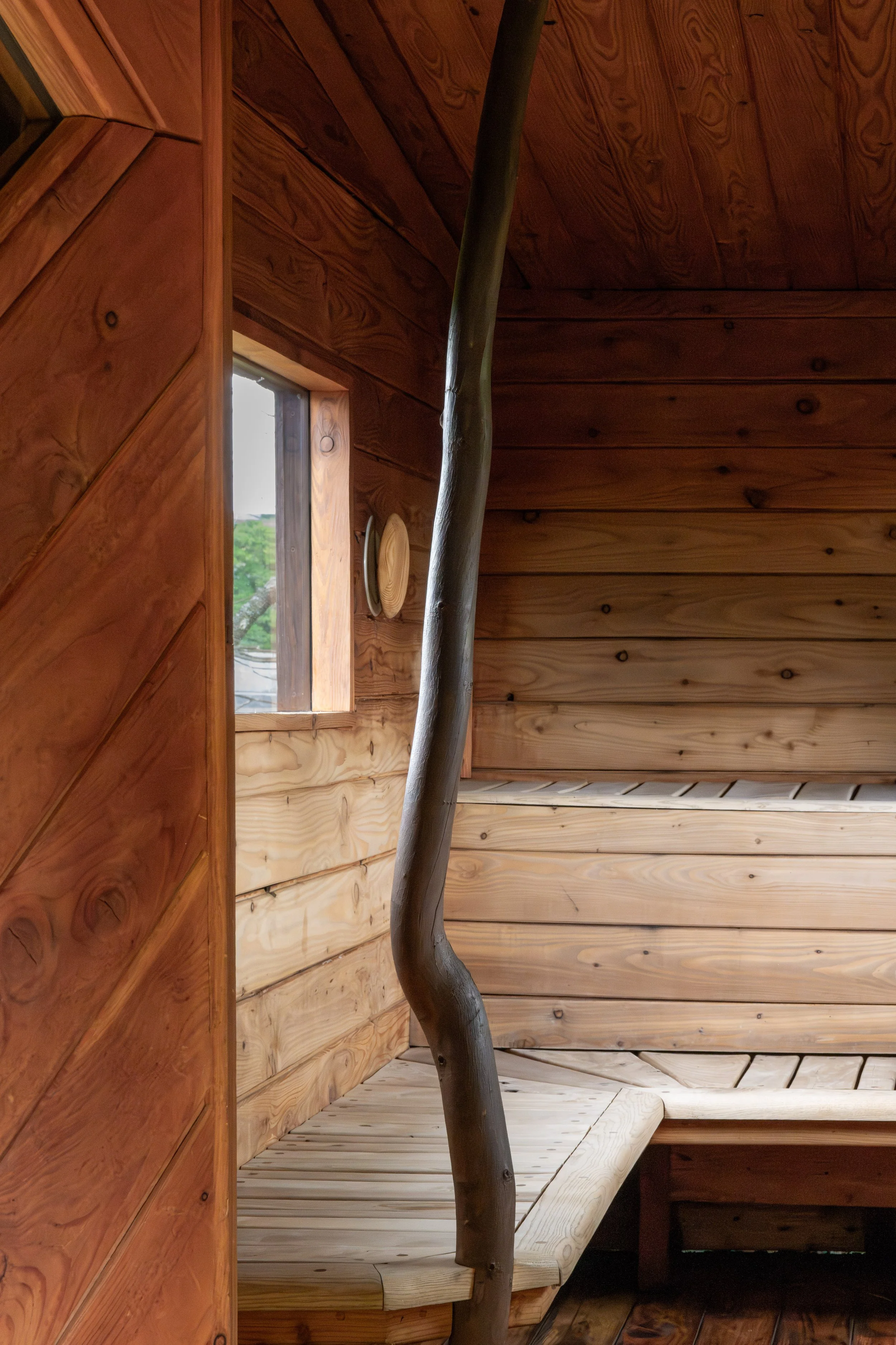 Interior of wood-finished custom sauna build