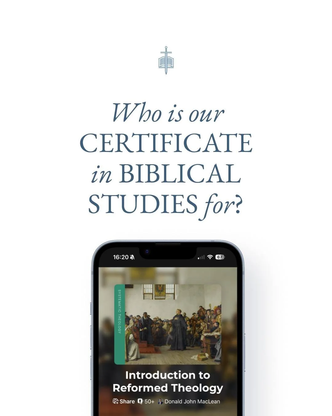 Our Certificate in Biblical Studies presents theology at a depth and with a rigour that&rsquo;s normally reserved for MDiv students, but in a way that's accessible to anyone who wants to start their journey of studying theology or exploring God's cal