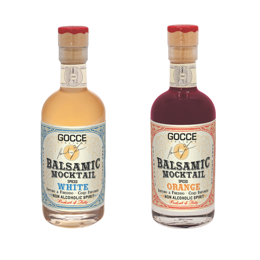 L'Aperitivo
Alcohol-free aperitivo set · From $60
Juniper and orange-juniper white balsamic drink mixers with classic balsamic pearls. Best for inclusive team gifts and wellness-minded clients.