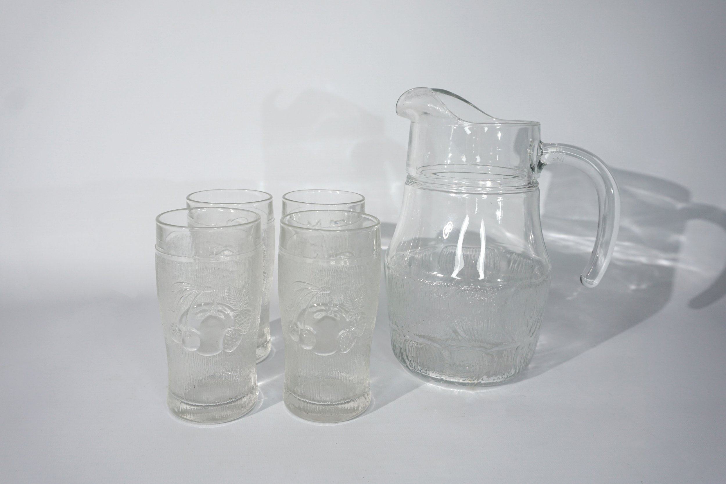Fruit Glass Jug & Set of 4, Fruit Glasses. (H215 & H133mm)  #JG2613GLW