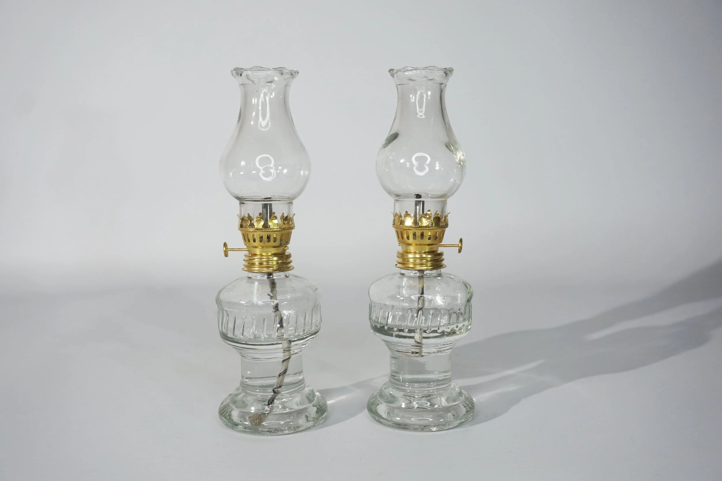 Glass Oil Lamps. x2. (H205mm)  #OL262LMP