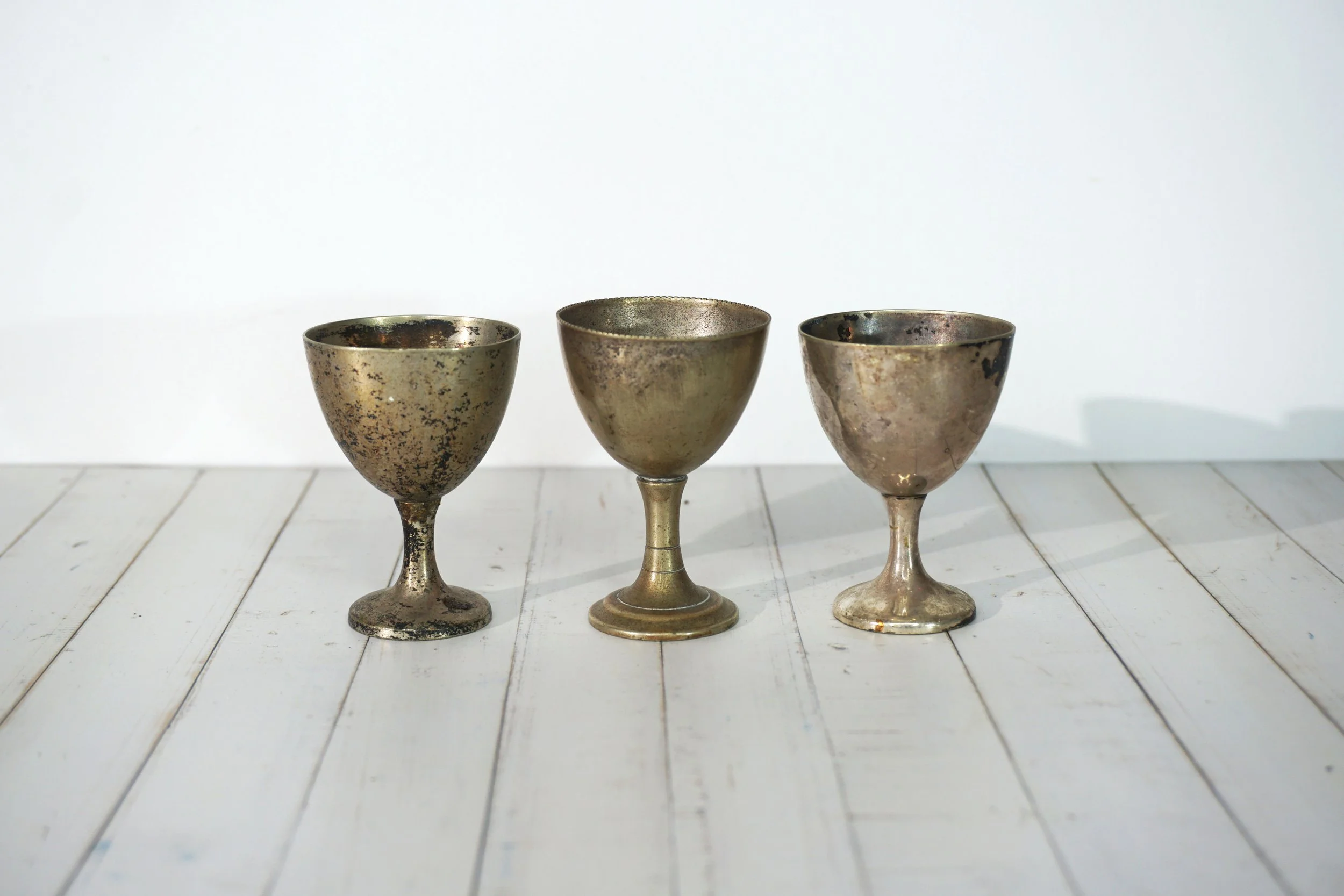 Mini Brass & Silver Goblets, x3. (H65mm)  #MG2626HMW